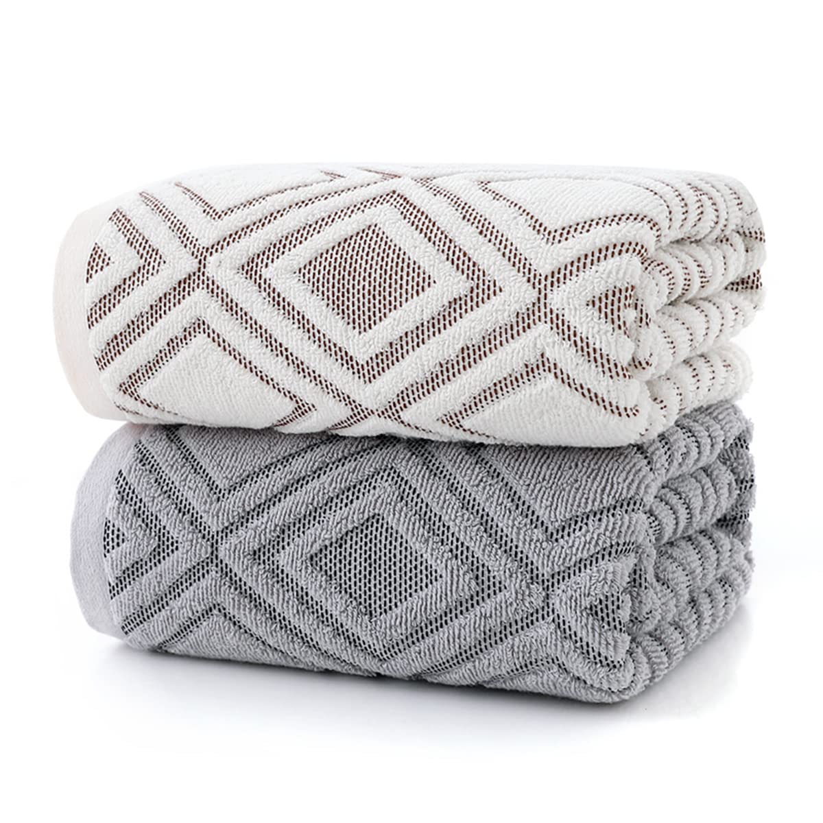 Pidada Bath Towel Diamond Pattern 100% Cotton Absorbent Soft Decorative Towel For Bathroom 27.6 X 55 Inch (Gray)