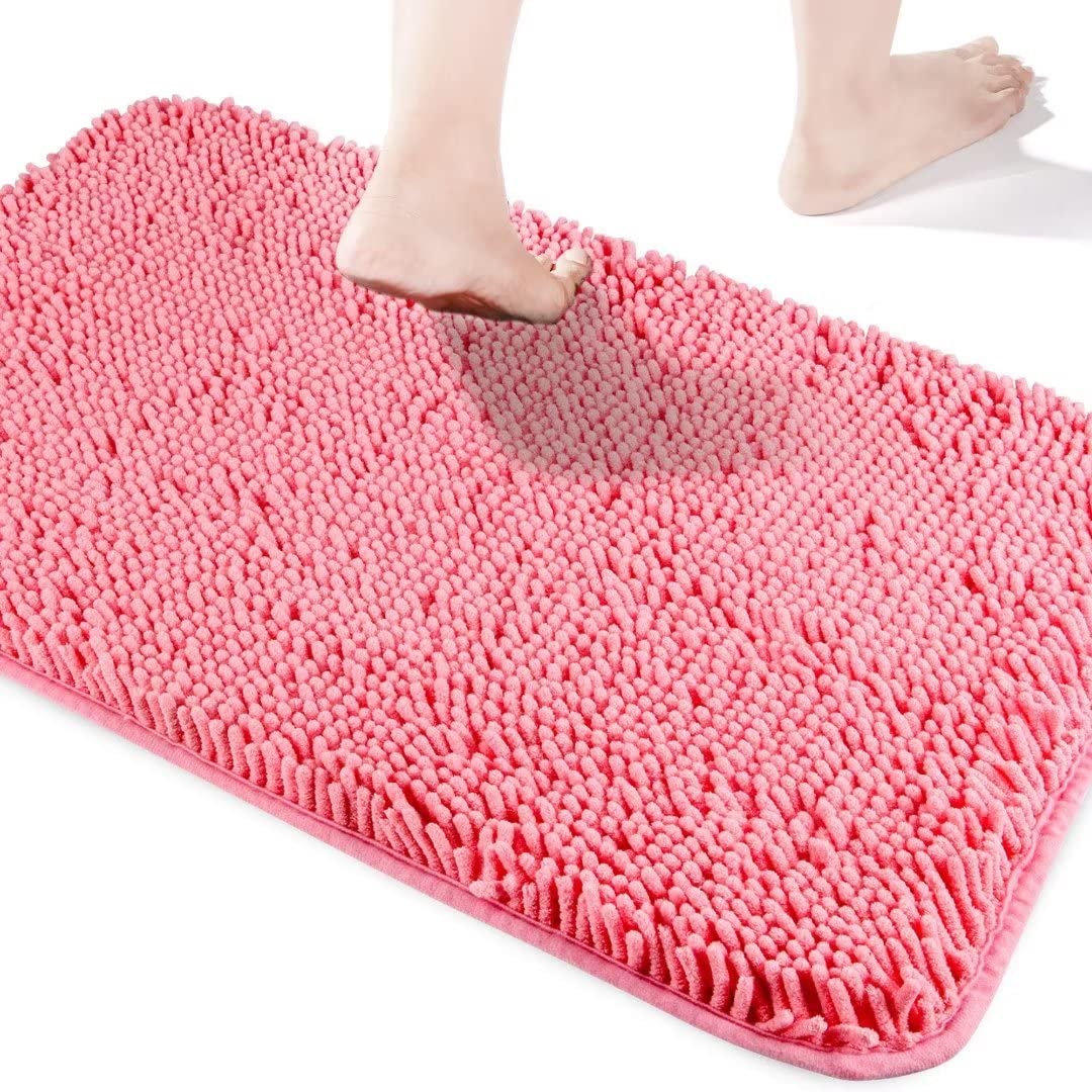 Yeaban Pink Bathroom Rugs - Thick Chenille Bath Mats | Absorbent And Washable Bath Rug Non-Slip, Plush And Soft Rugs For Bathroo