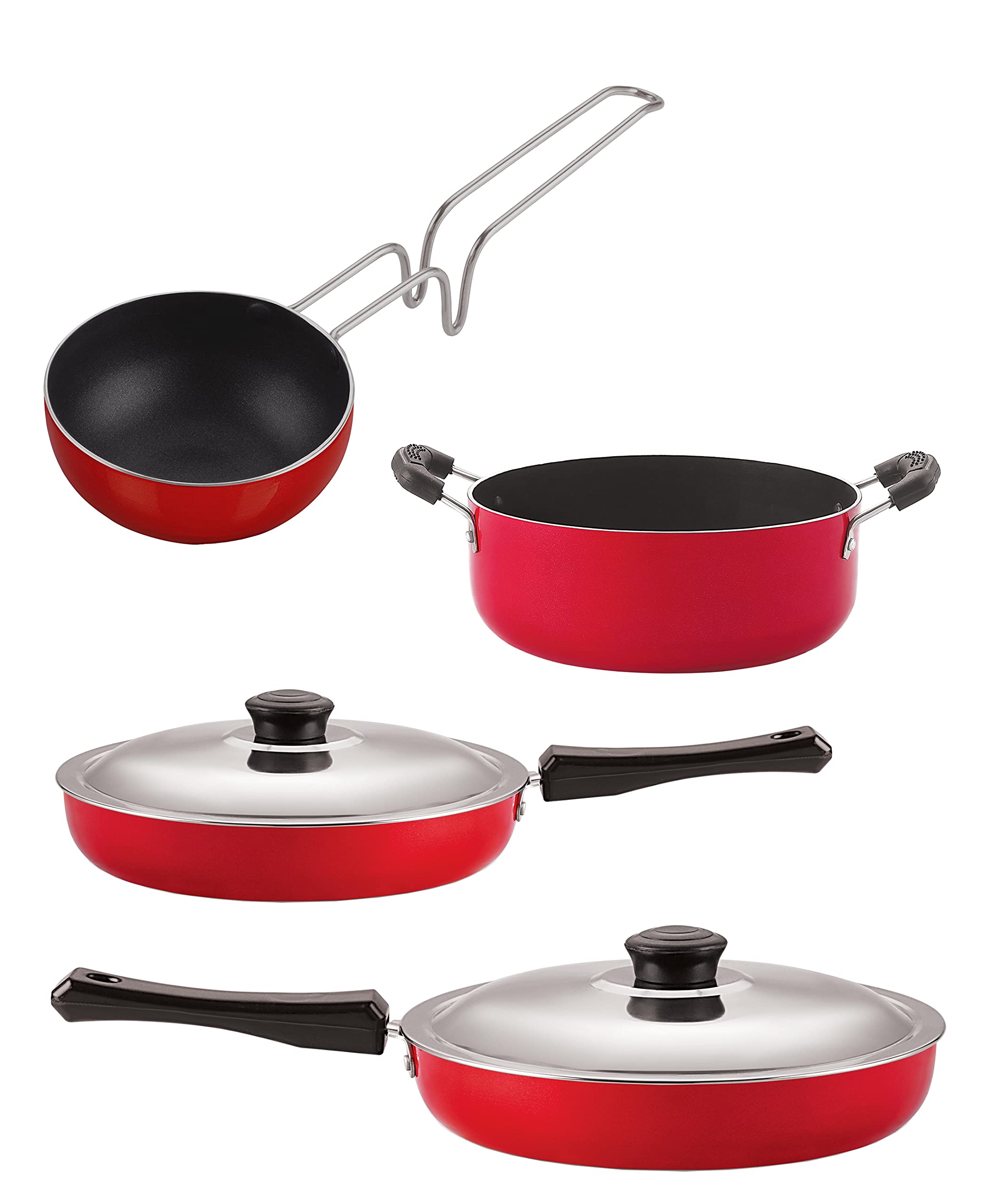 Nirlon Non Stick Pfoa Free Scratch Resistant Coating Cookware Set Of 4 Pieces (Fp10_Fp11_Vg_Cs24)