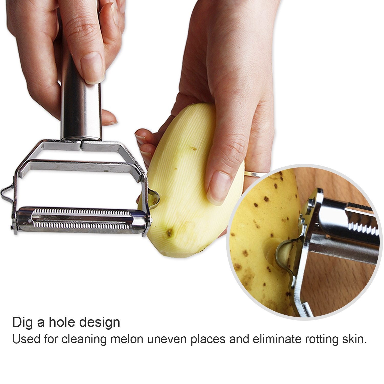 SUNKUKA Stainless Steel Julienne Peeler & Cutter for Vegetables & Fruits, Model 160922, Includes Cleaning Brush, Ideal for Carrots & Potatoes