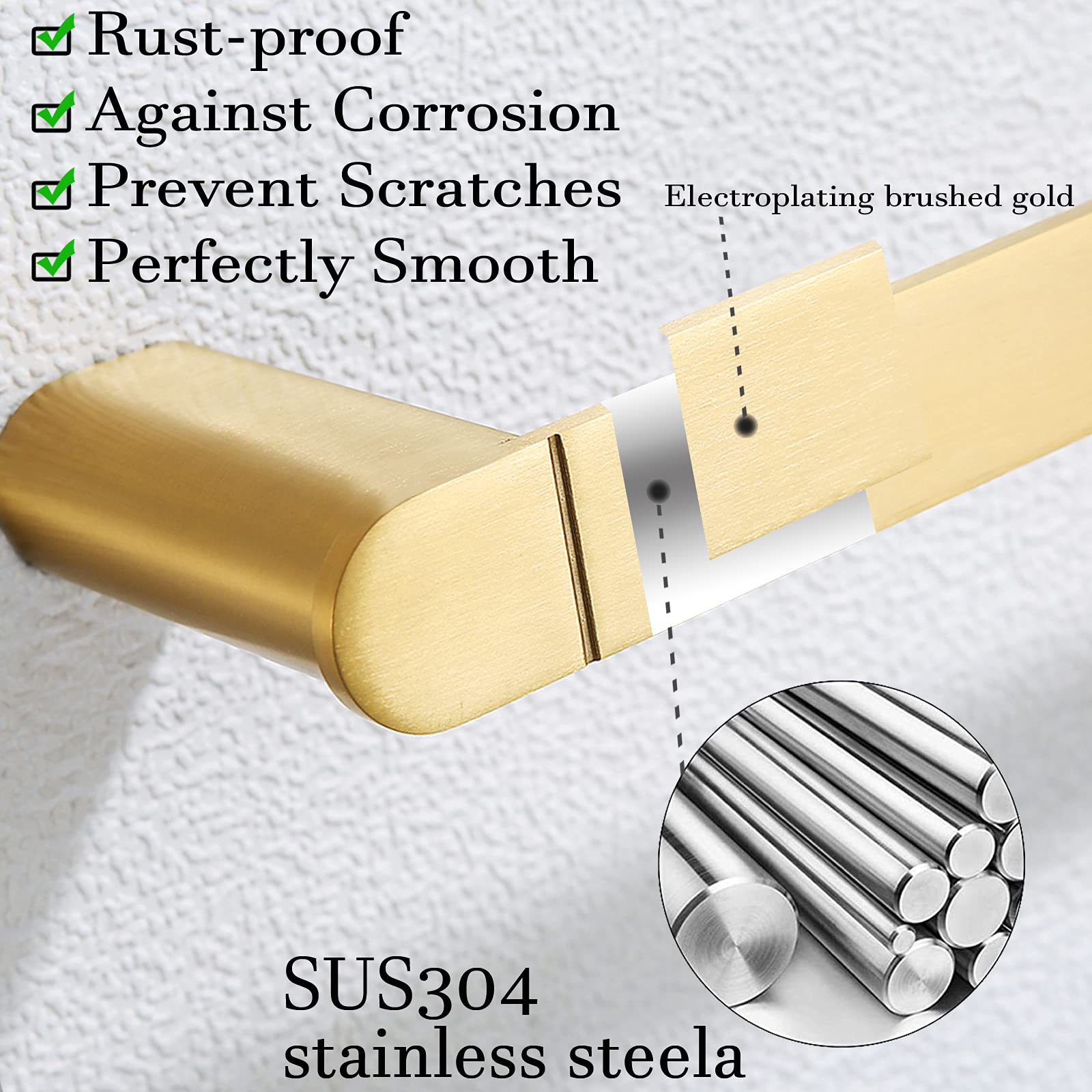 Random Brushed Gold Towel Bar Set 4 Piece Bathroom Hardware Set Include 18 Inch Towel Holder Toilet Paper Holder And 2 Towel Hoo