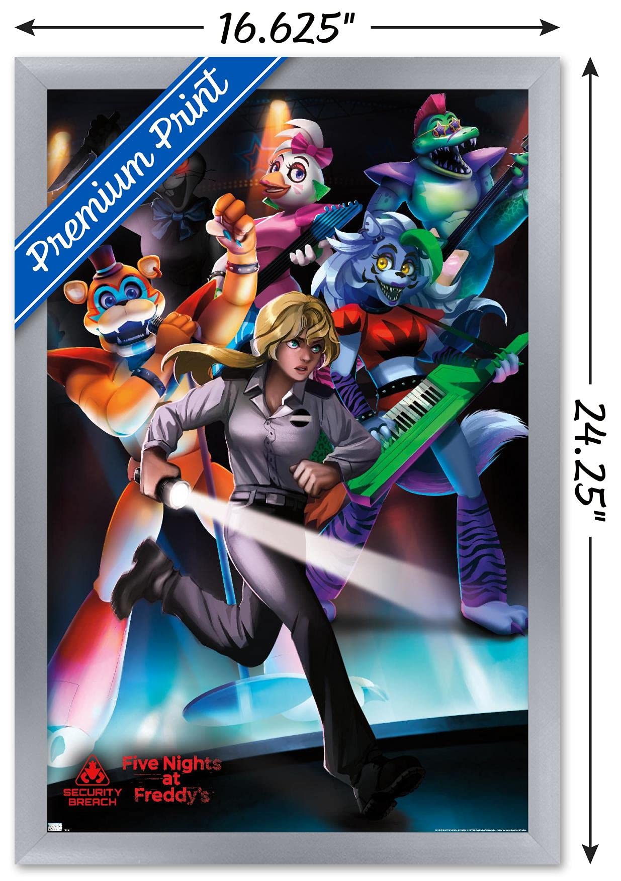 Trends International Five Nights At Freddy'S: Security Breach - Group Wall Poster, 14.725'' X 22.375'', Silver Framed Version