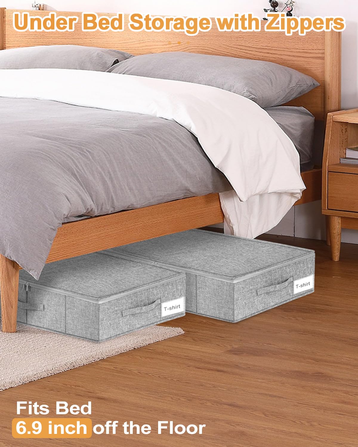 punemi Under Bed Storage, 3 Pack Underbed Storage Container Bags With Lid, Foldable Sturdy Clothes Storage Drawer Organizer W/ 3