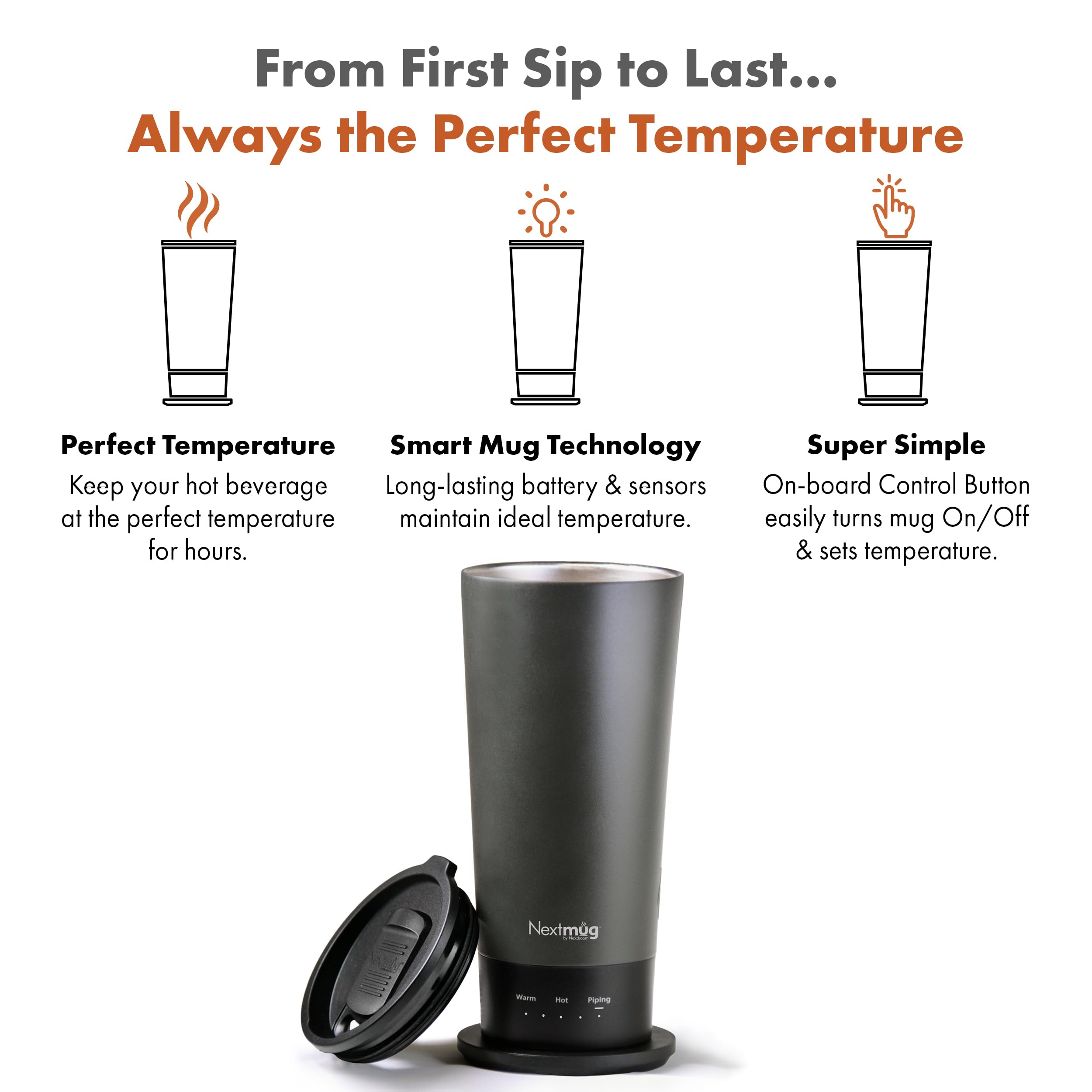 Nextmug Go - Temperature-Controlled, Self-Heating Travel Mug (Graphite - 16 Oz.)