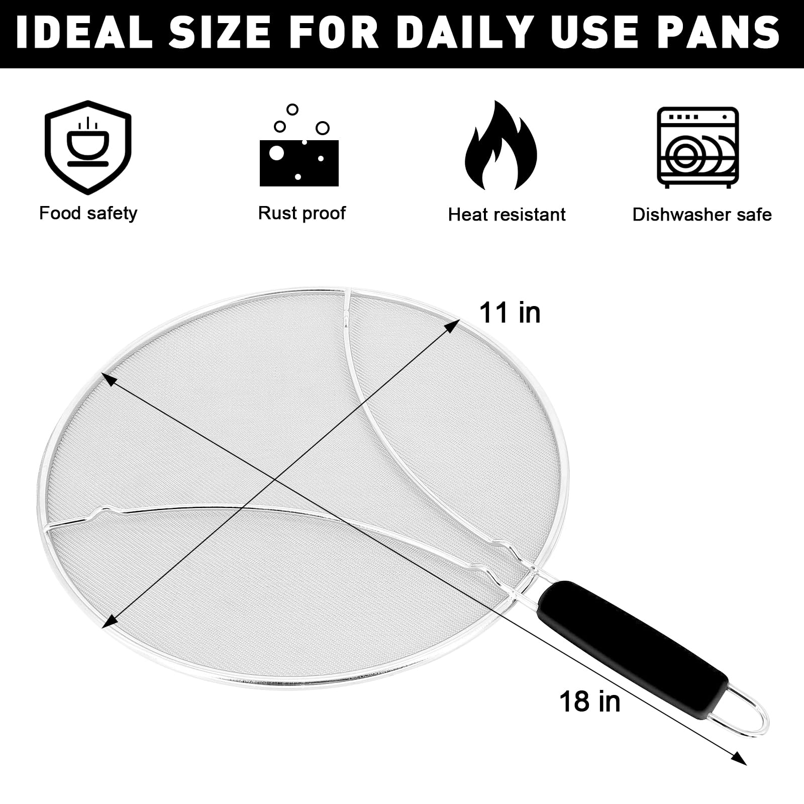 Grease Splatter Screen, 11 Inches. Oil Splatter Screens For Frying Pan Shields. Hot Oil Splash Guard, Prevent And Protects Skin
