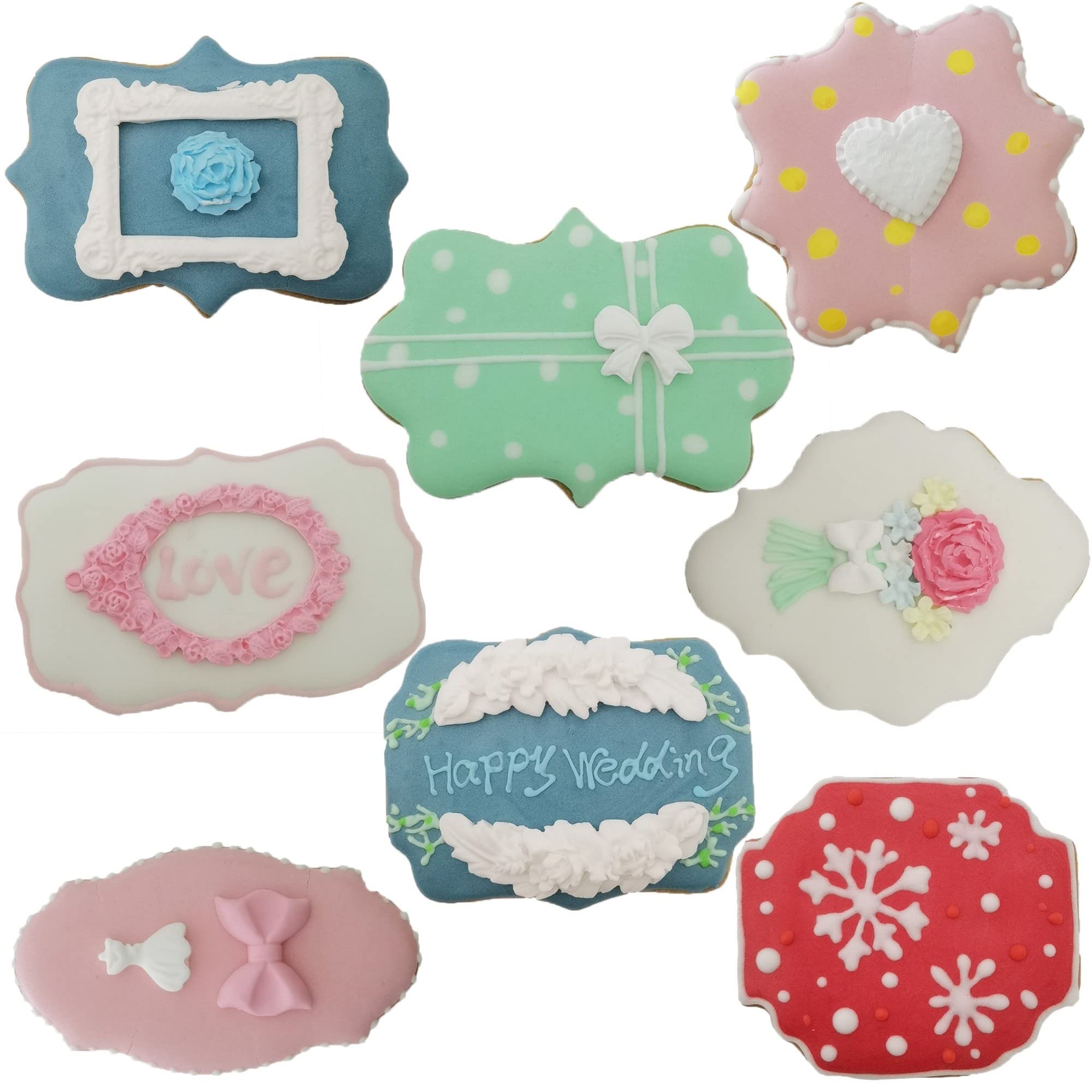 Fancy Plaque Cookie Cutters Set Of 8 Pcs, Stainless Steel Wedding Frames Shaped Fondant Cutter Molds Baking Diy