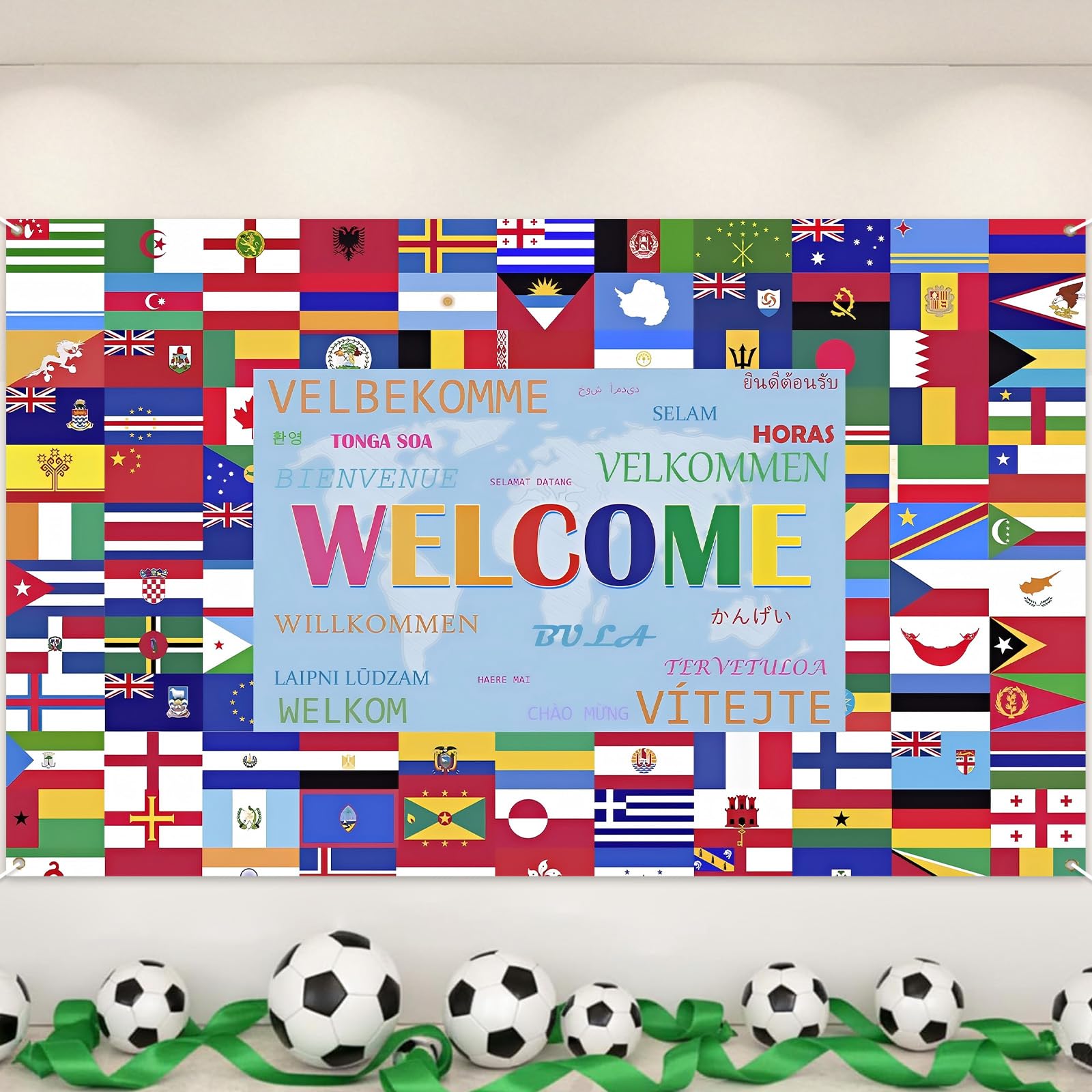 World Flags Backdrop Banner 2026 World Cup International Flag Decorations,Welcome Banner Country Flags Background for Classroom,