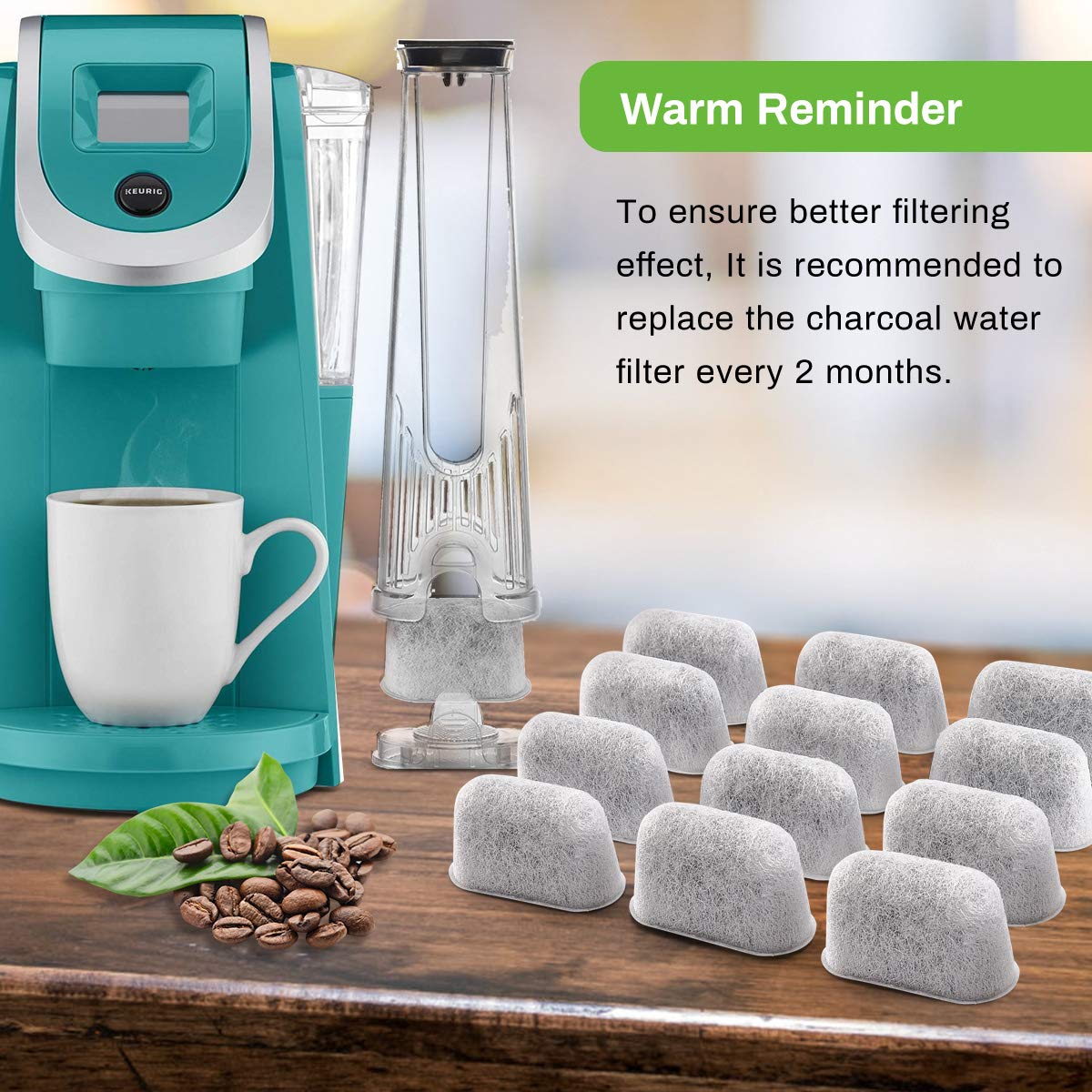 12 Packs Keurig Coffee Maker Charcoal Filters Replacement Compatible With Keurig 1.0 & 2.0 Coffee Makers Charcoal Water Filters,