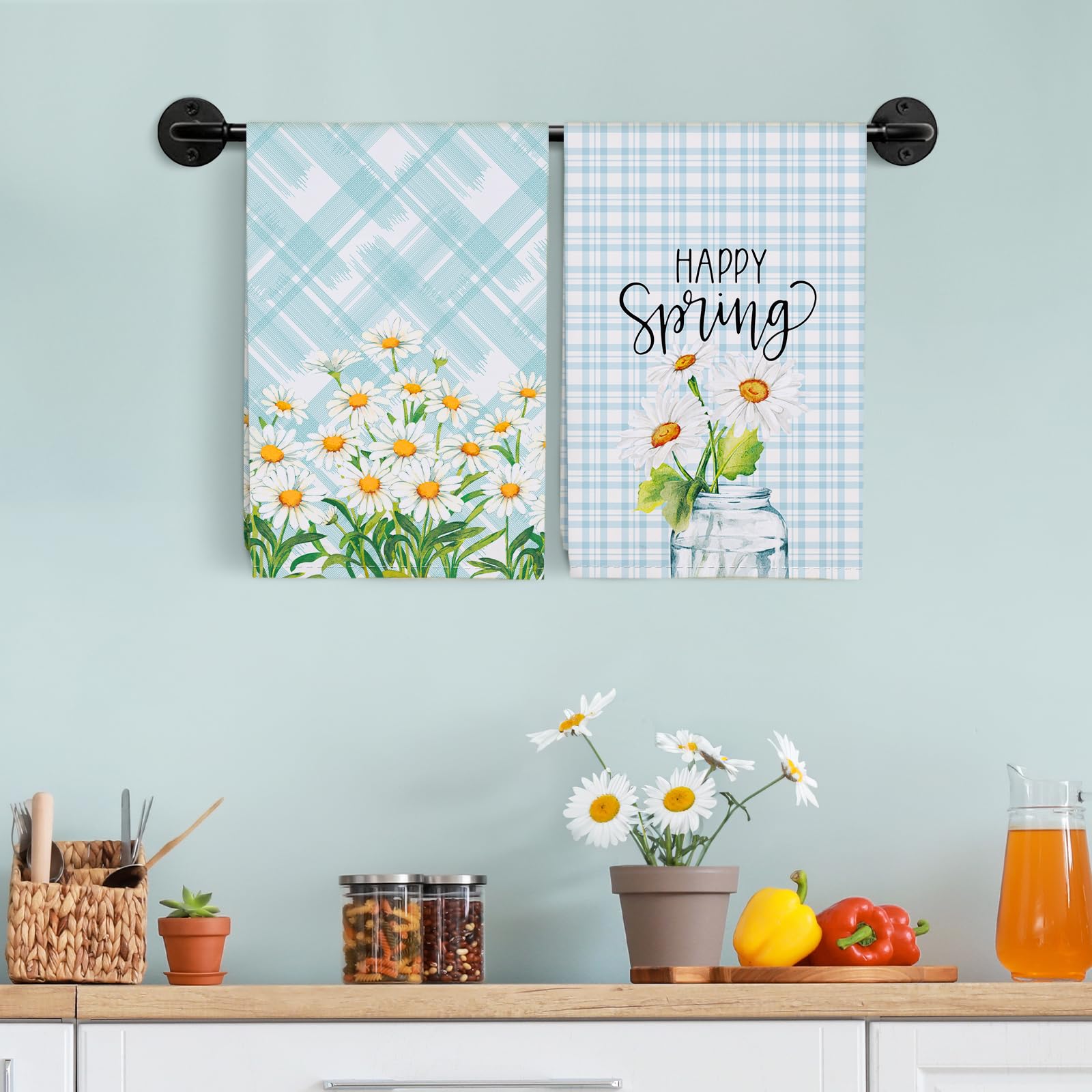 Arquiel Daisy Kitchen Towel 100% Cotton Quick Dry Dish Towels 20 X 27.5Inch, Dishcloth Hand Towels For Housewarming Gifts Dining