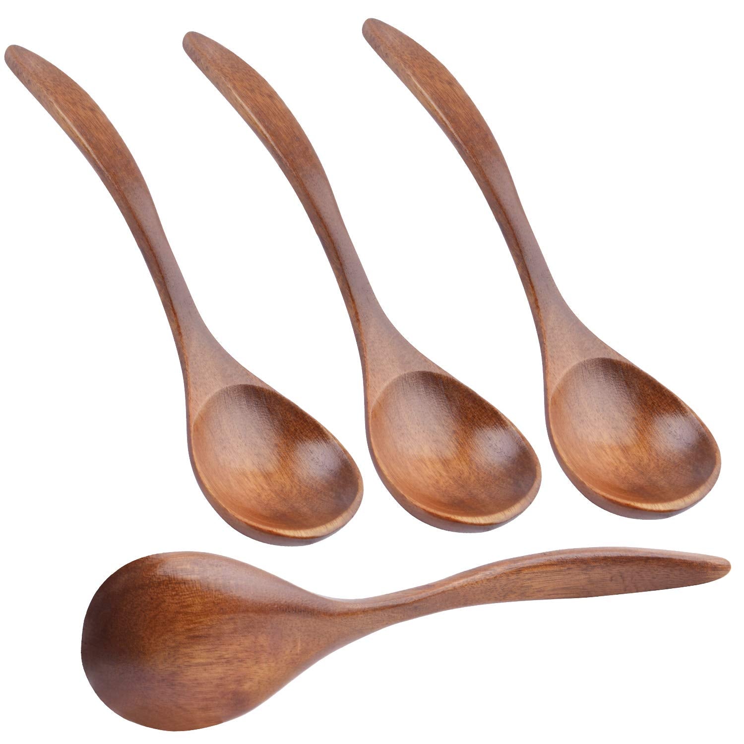 Natural Wooden Spoons, 4Pcs Wooden Eating Spoon Soup Spoons Teaspoon Serving Spoons For Coffee Tea Jam Salts - 7.3 Inches