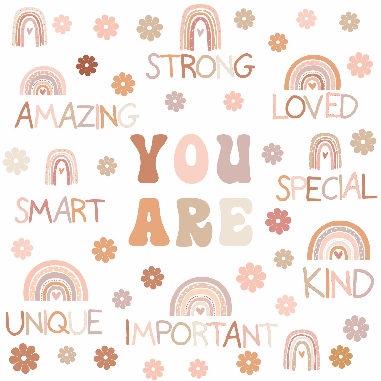 Inspirational Quote Wall Decals Flower Rainbow Wall Sticker For Kids Girls Bedroom Peel And Stick Positive Saying Wall Decals Mo
