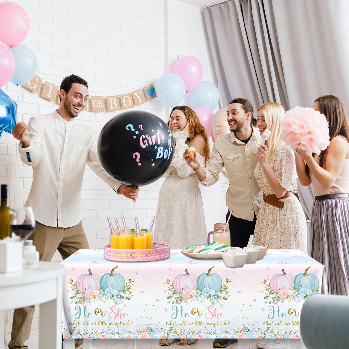 3Pcs Fall Tablecloth Decoration - He or She Gender Reveal Tablecloth Fall Floral Pumpkin Disposable Table Cover Fall Theme Baby