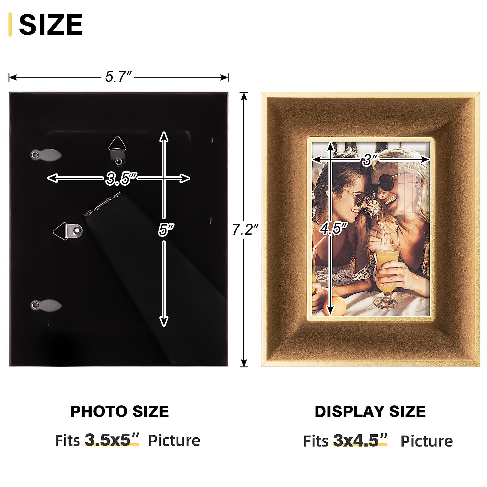 KSROECUD 3.5x5 Velvet Picture Frame, Brown Photo Frames with Modern Simple Metallic Gold Border, HD Real Glass Horizontal & Vert