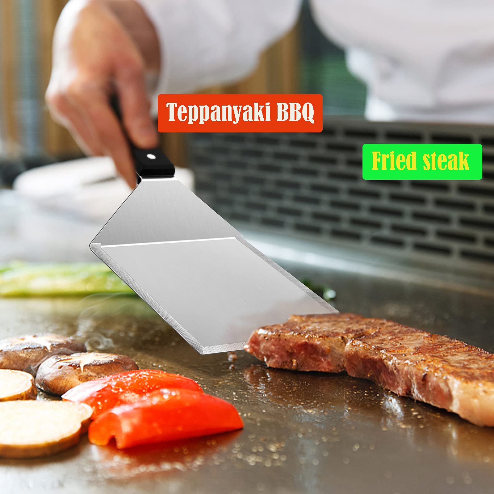Metal Spatula Set of 2  HaSteeL Stainless Steel Large Griddle Spatulas with ABS Handle  Heavy Duty Hamburger Turner Pancake Flipper Great for Teppanyaki Flat Top BBQ Cooking  Dishwasher Safe & 2 Hooks
