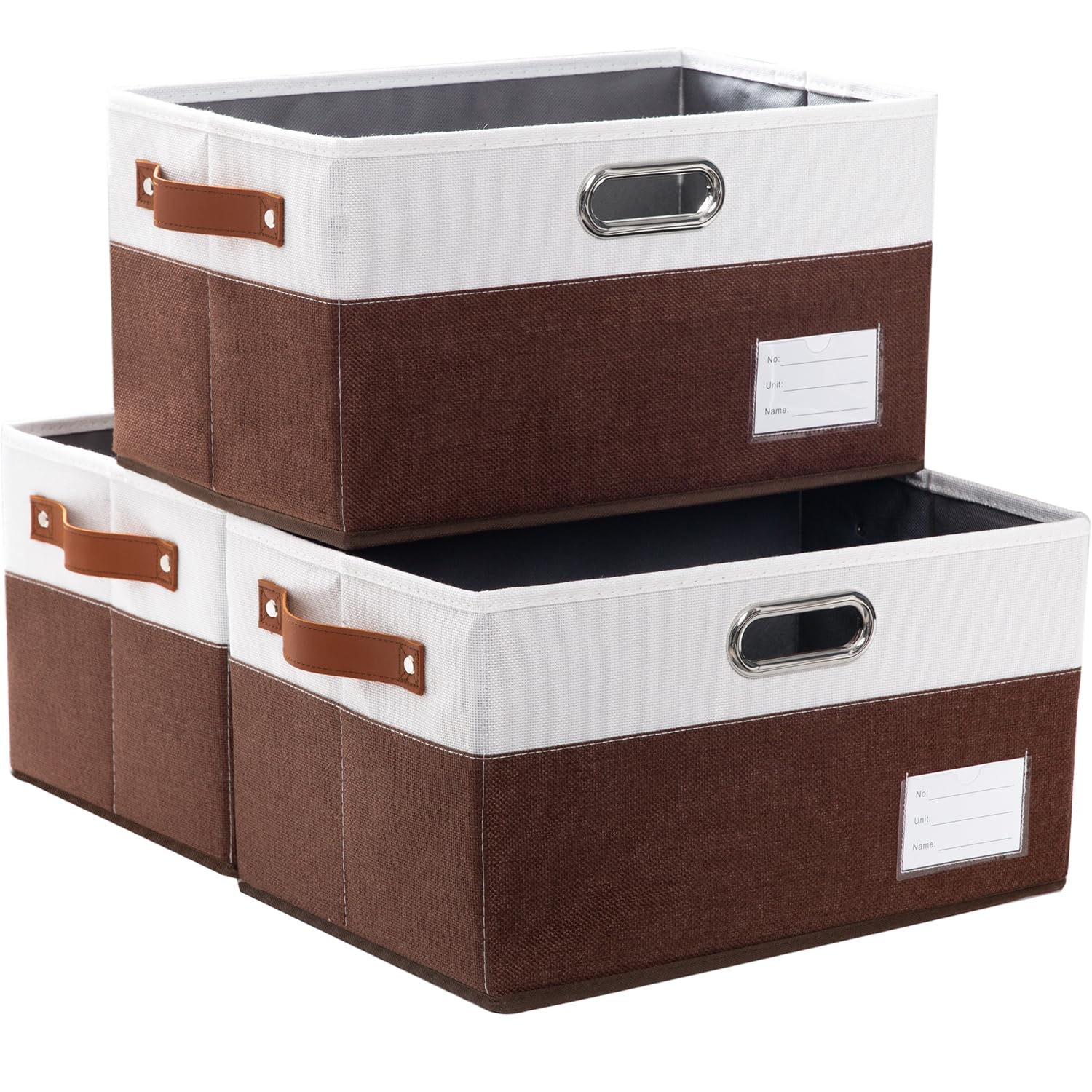 Prandom Foldable Storage Bins With Handles [3-Pack] Fabric Collapsible Storage Boxes Baskets Cubes Containers With Handles For C
