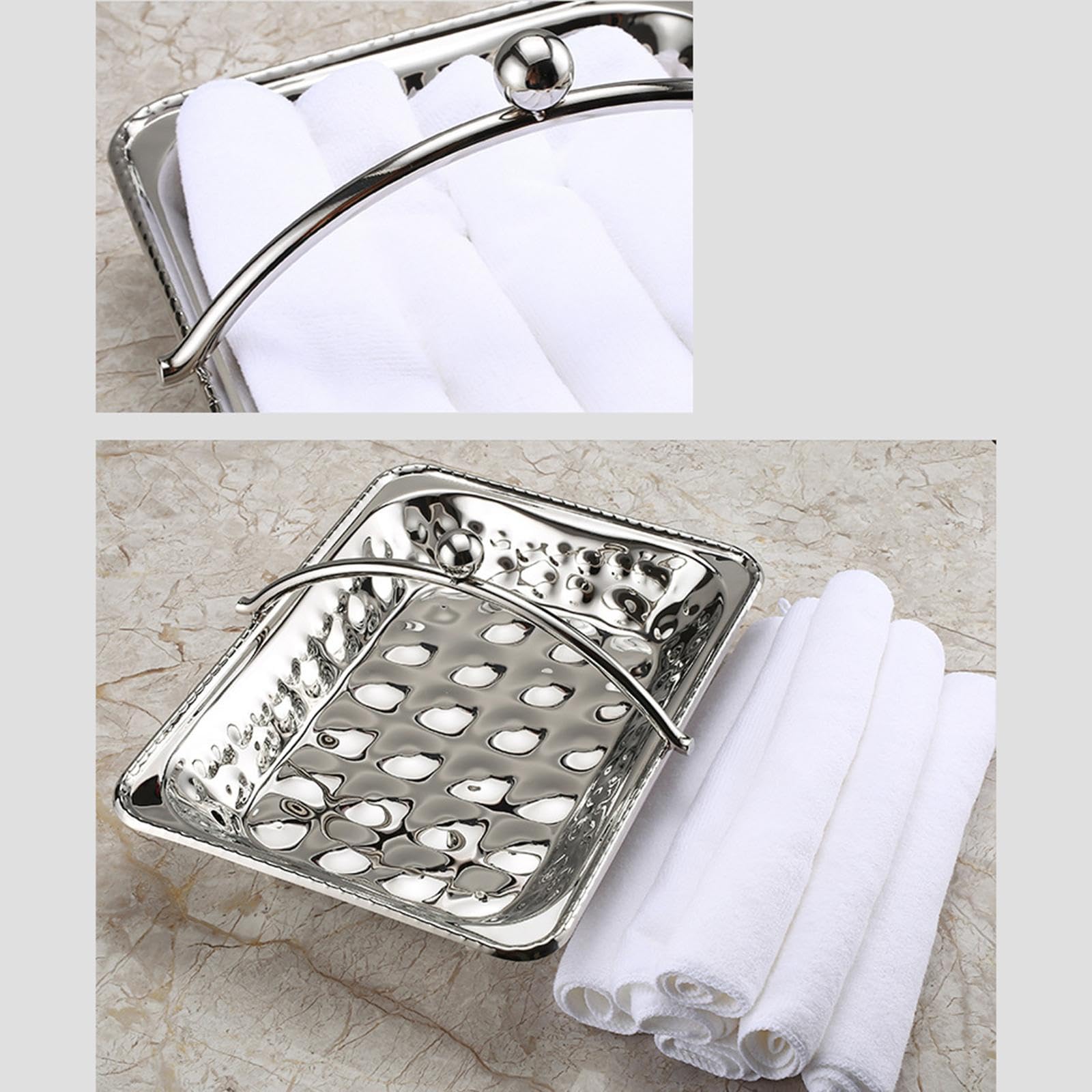 Trendynest Metal Vanity Tray Lightweight Towel Tray For Dinning Table Home Use Bathroom Silver