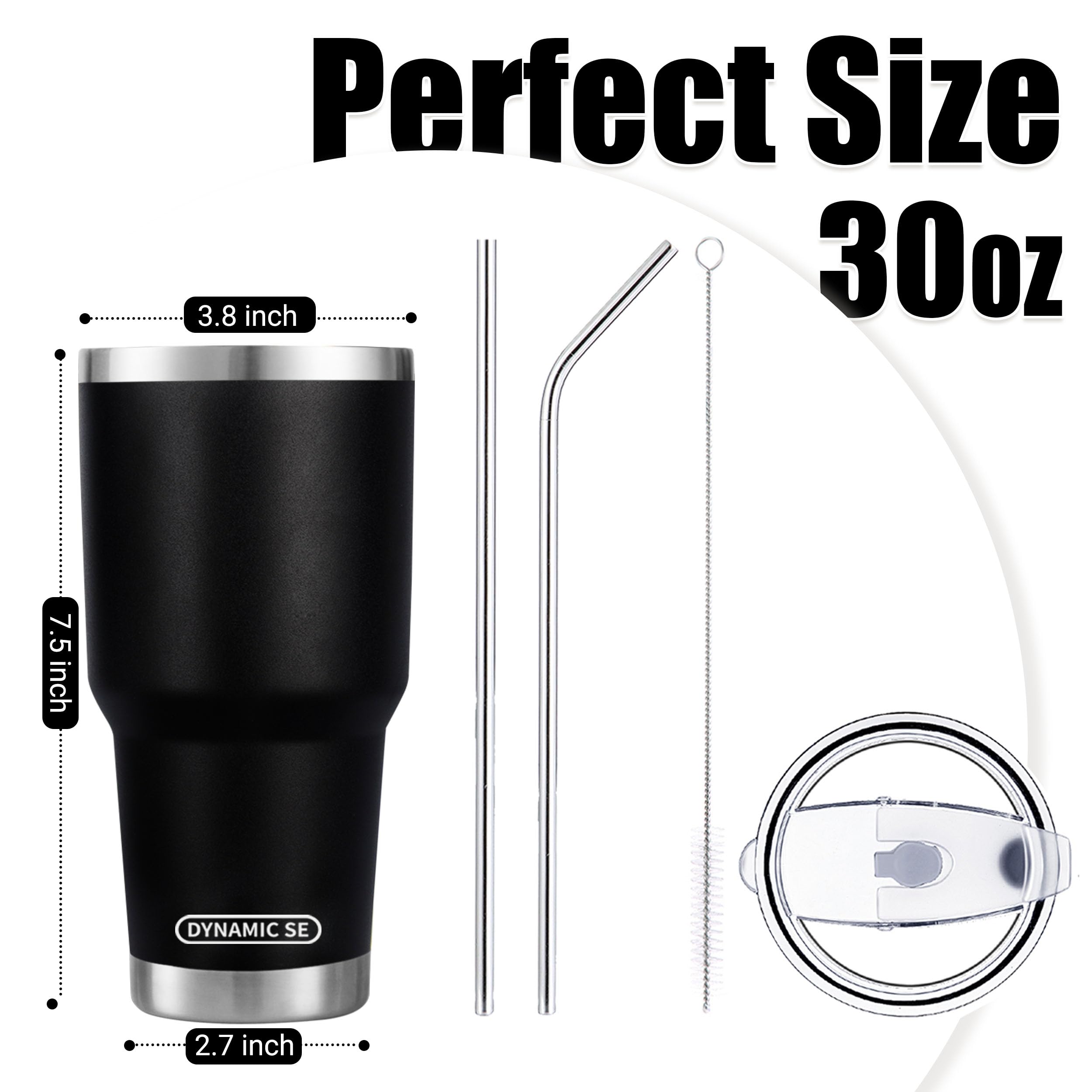 DS 30 oz Black Tumbler Stainless Steel Double Wall Vacuum Insulated Mug with Straw and Lid, Cleaning Brush for Cold and Hot Beve
