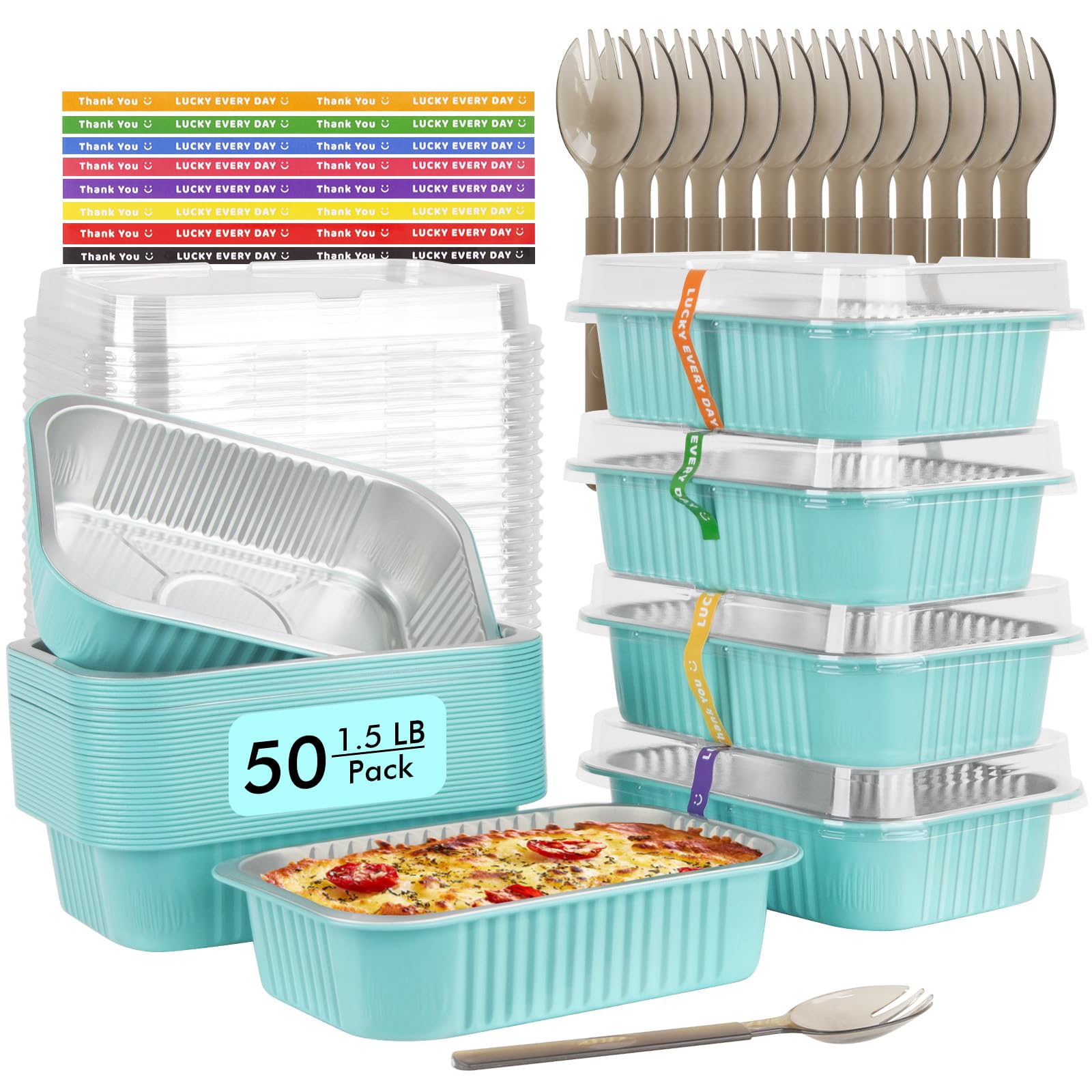LNYZQUS 50 Pack 1.5LB Small Aluminum Pans with Lids, Freezer to Oven Safe