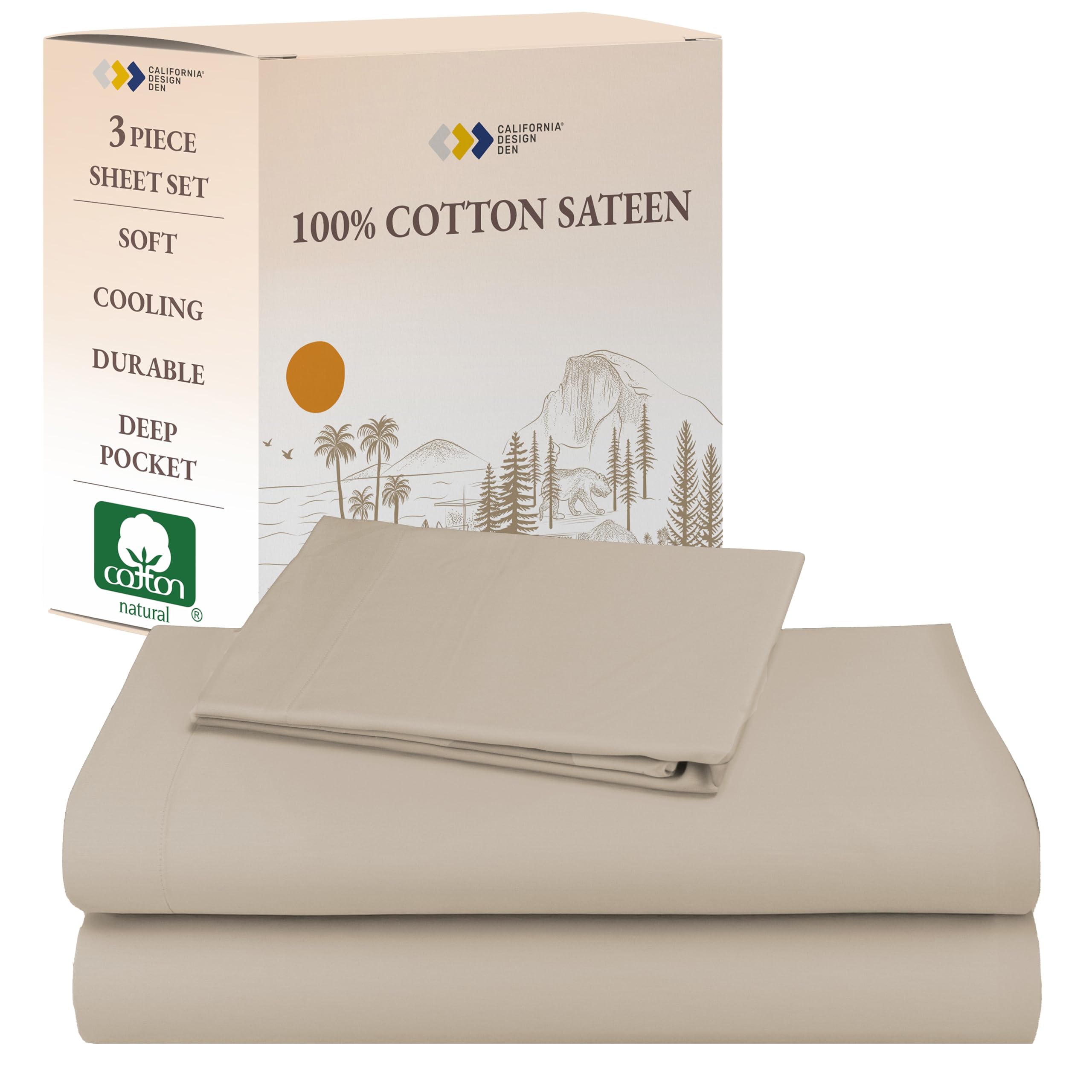 California Design Den Soft 100 Cotton Sheets Twin Size Bed Sheet Set With Deep Pockets, 3 Pc Twin Sheets With Sateen Weave For D