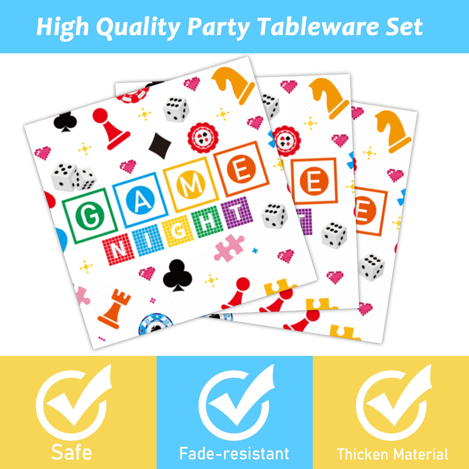 Wiooffen 96 Pcs Family Game Night Party Supplies Gaming Party Decoration For Birthday Party Video Game Party Tableware Set Kids