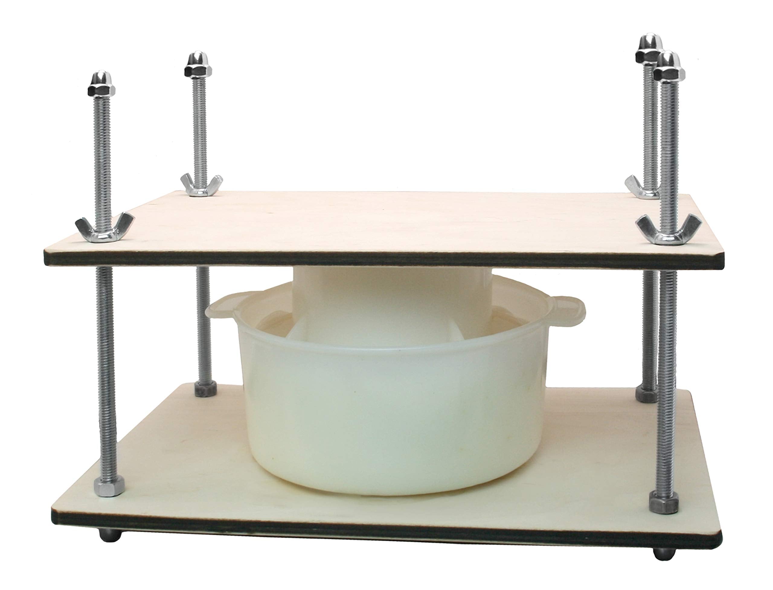 Petristor Wooden Cheese Press For Cheese Making Supplies 12 In Metal Guides And Cheese Mold With Follower Piston 1.3Qt - Small H