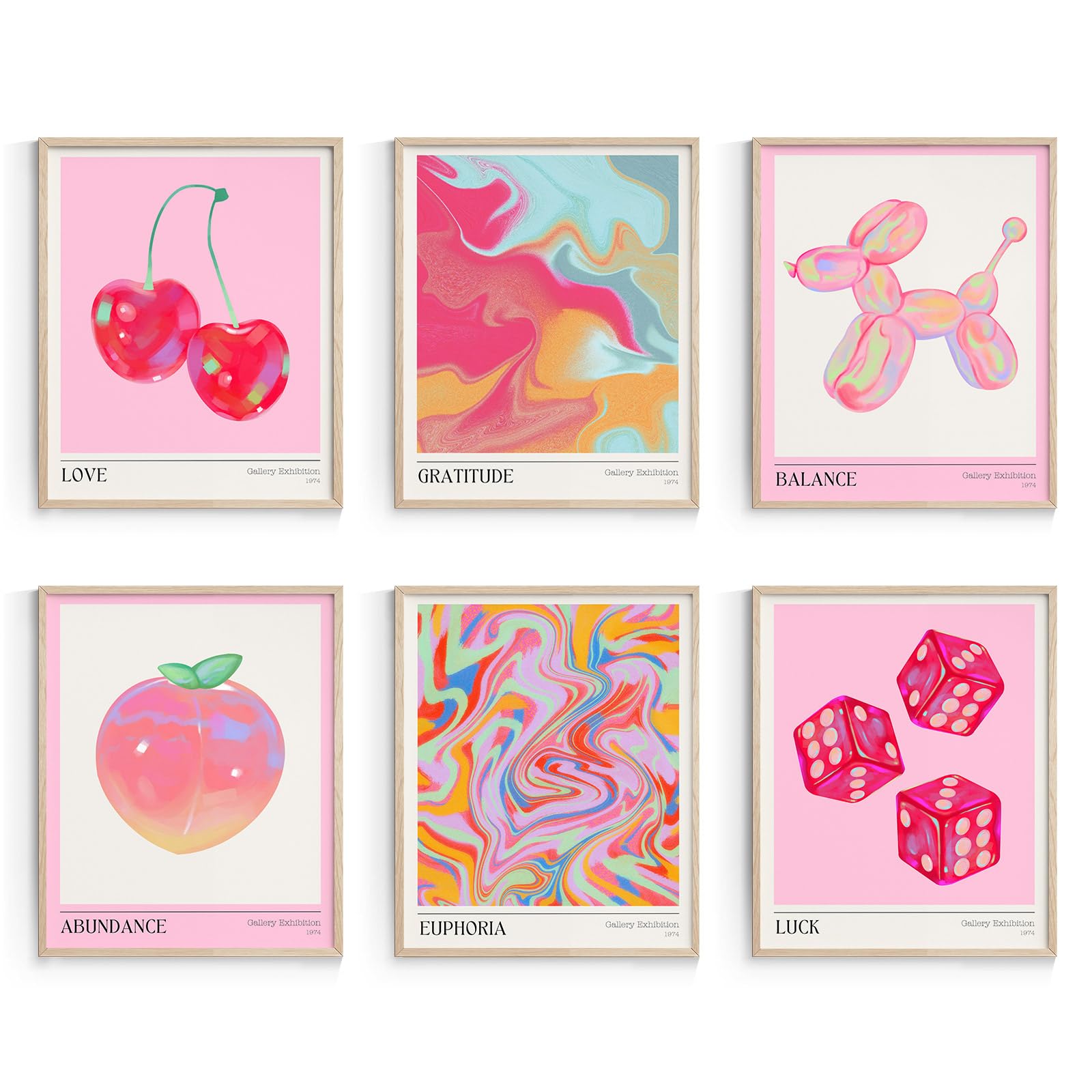 Habseligkeit Pink Cherry Wall Art Prints, Cute Wall Decors For Room Aesthtic, Posters For Girls Bedroom Decor Aesthetic Unframed