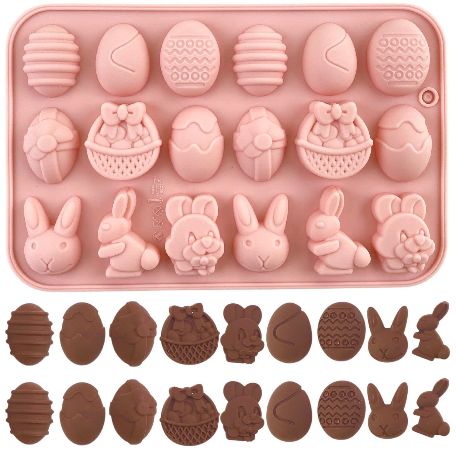 Crethinkaty 1 Pieces Easter Silicone Chocolate Moulds 18 Cavity Egg,Bunny, Rabbit Head,Basket Shapes Mould For Diy Chocolate,Can