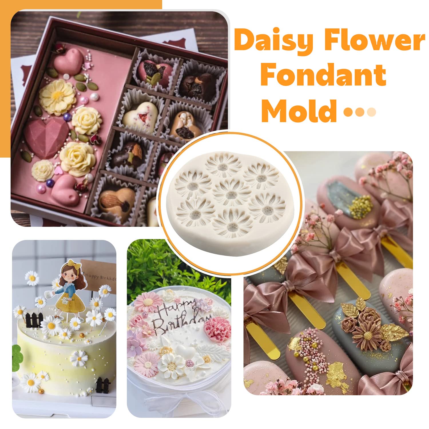Sijiangmold Daisy Flower Silicone Molds Chrysanthemum Fondant Molds Small Flower Chocolate Mold For Cake Decorating Candy Gum Pa