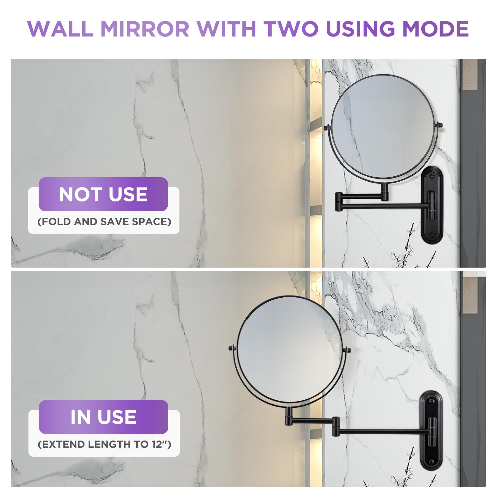Vorremirr Wall Mounted Makeup Mirror - 1X/15X Magnifying Makeup Mirror With Extended Arm 360Swivel Vanity Mirror, 8.5In Double S