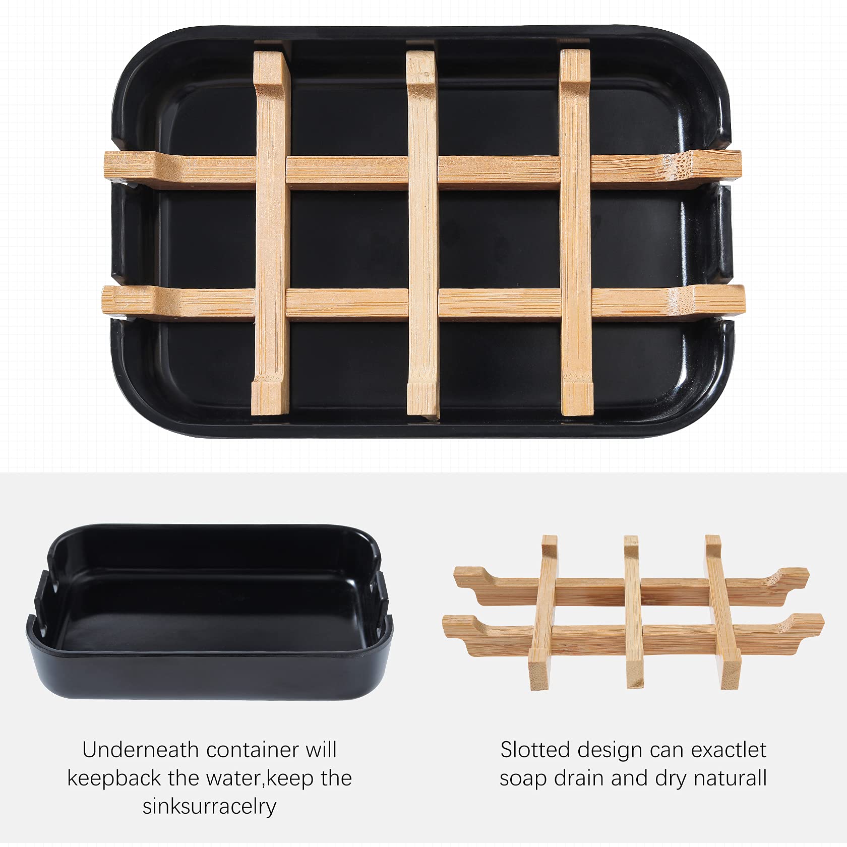 Soap Dishes?for?Bar?Soap  Black Bathroom Soap Holder  Bamboo Soap Dishes Holder for Bathroom Shower  Bathroom Sink Soap Dish