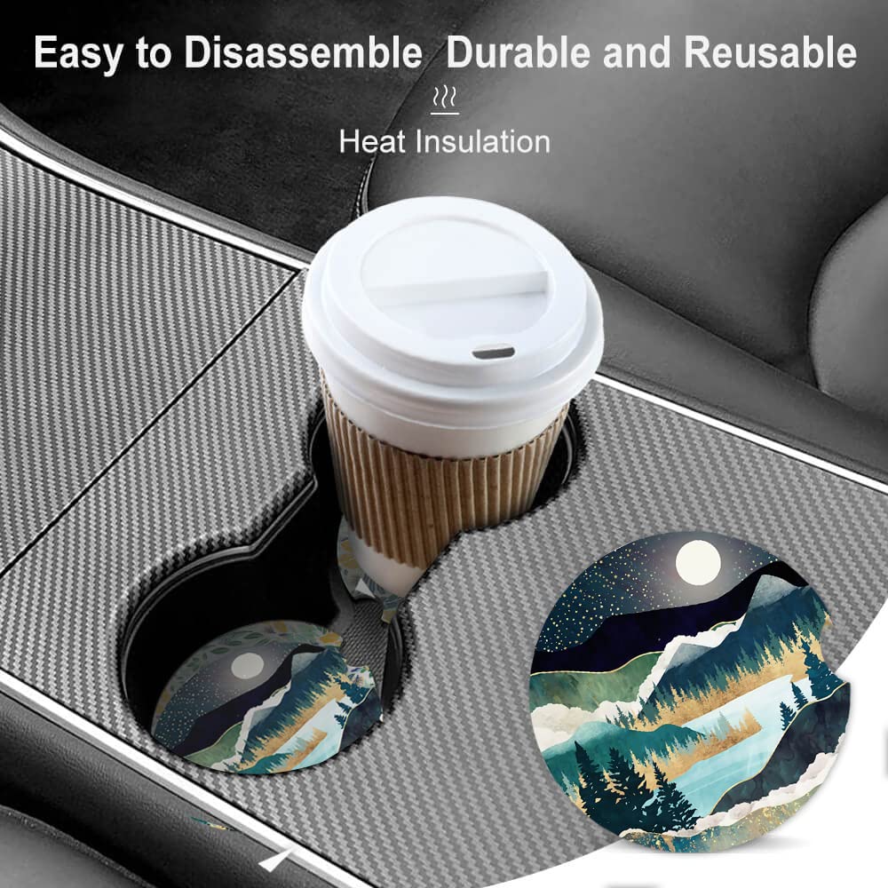 2 Pack Absorbent Car Coasters For Cup Holders,Ceramic Coasters With Cork Back And Finger Slot,Cool Cupholder Accessories To Keep