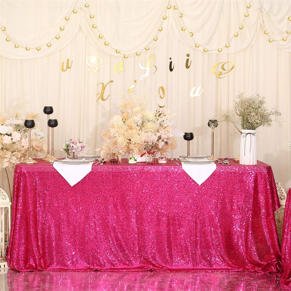 Eternal Beauty Sequin Tablecloth, 60X102 Rectangle Sequin Tablecloth For Party Cake Dessert Table Exhibition Events,Hot Pink