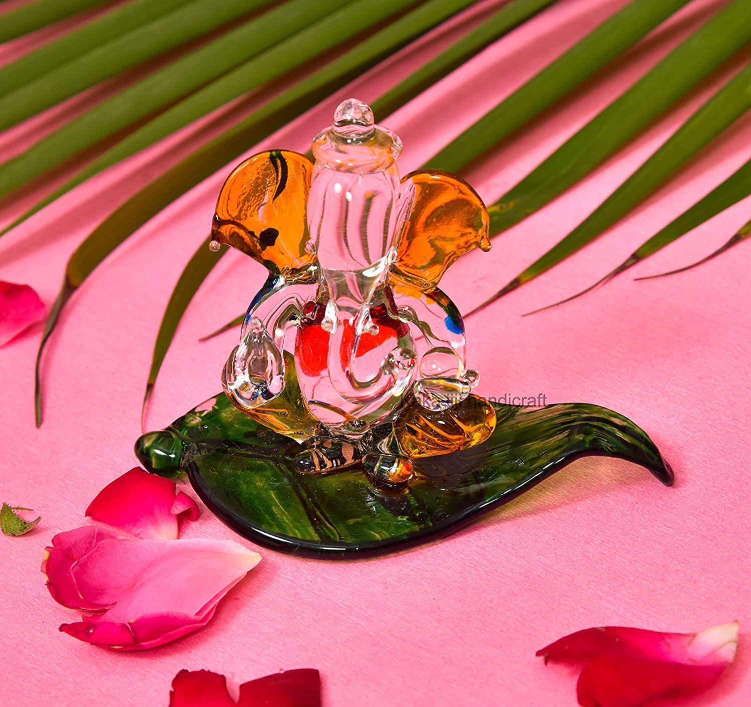 Craft Radhika Crystal Lord Ganesha Statue For Car Dashboard Idols I Home Temple Decoration Items I Ganesh Ji Murti Gift (Green)