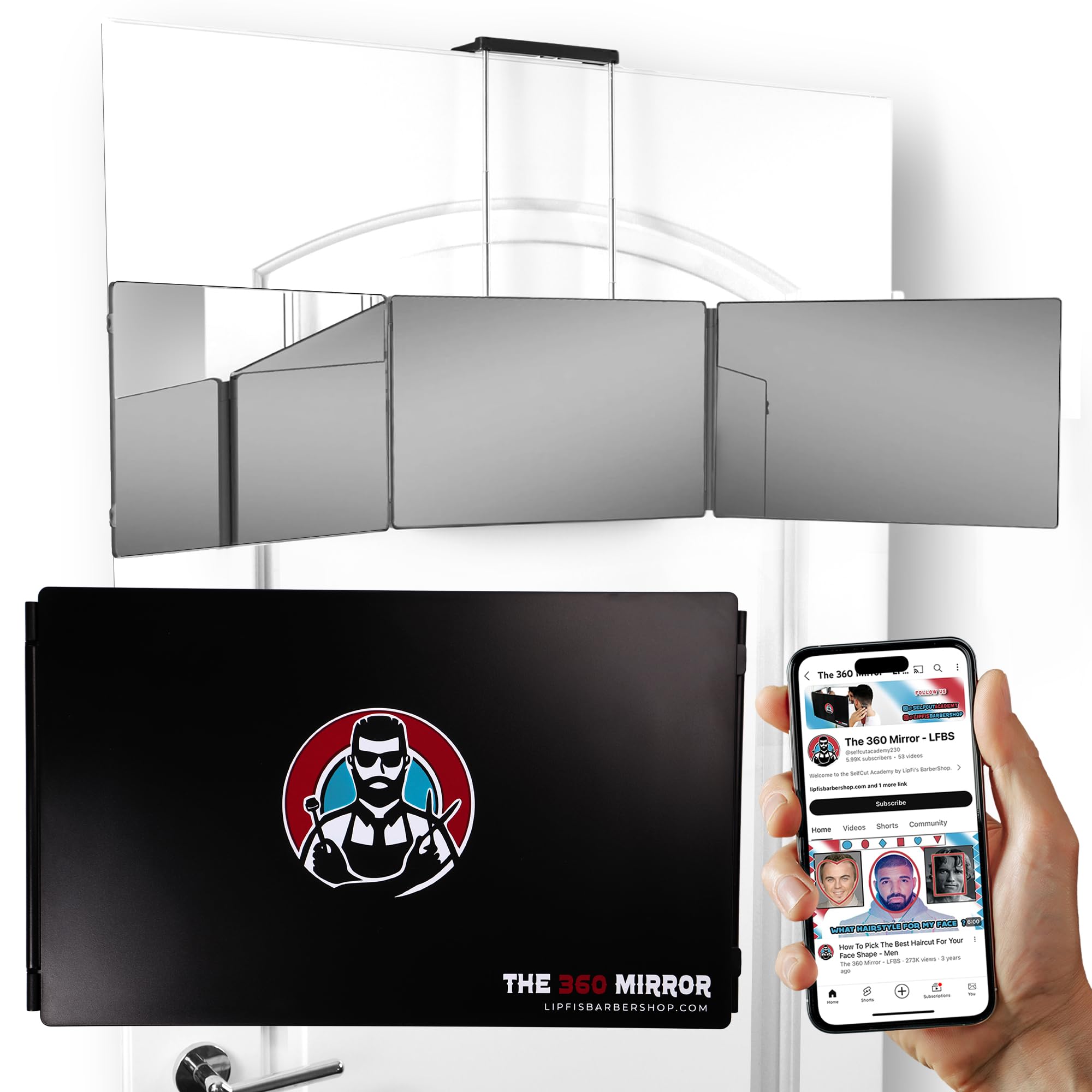 The 360 Mirror - 3 Way Mirror For Self Hair Cutting - Adjustable Trifold Barber Mirror To Cut Your Own Hair - Tri Fold Self Hair