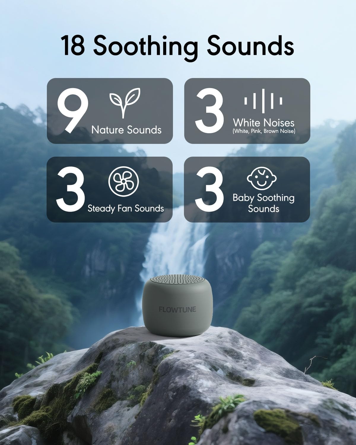 Sound Machine Flowtune White Noise Machine for Baby Adults, Mini Portable Sound Machine for Travel, 6H Timer, 18 Soothing Sleep