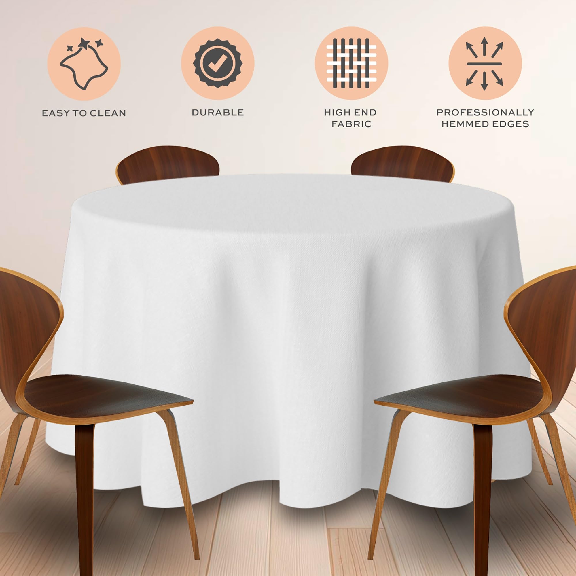 [2 Pack] White Round Tablecloths 90 Inch [Perfect Size For 30-60 Inch Tables] 200 Gsm Premium Quality Textured Washable Polyeste