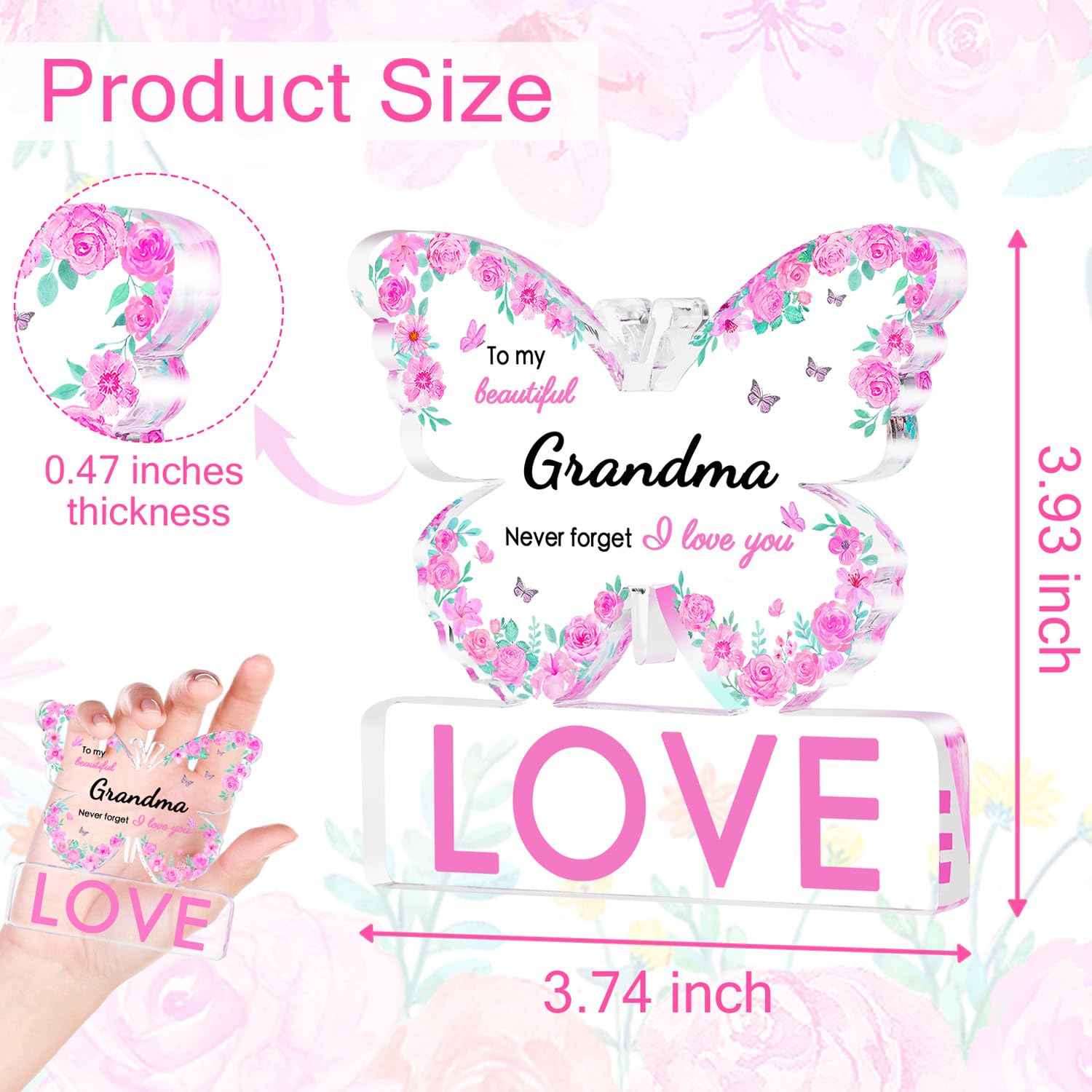 Butterfly Acrylic Plaque Grandma Gifts - Gigi Gifts for Grandma, Birthday Gifts from Kids, Memorial Keepsake Self-Standing Home