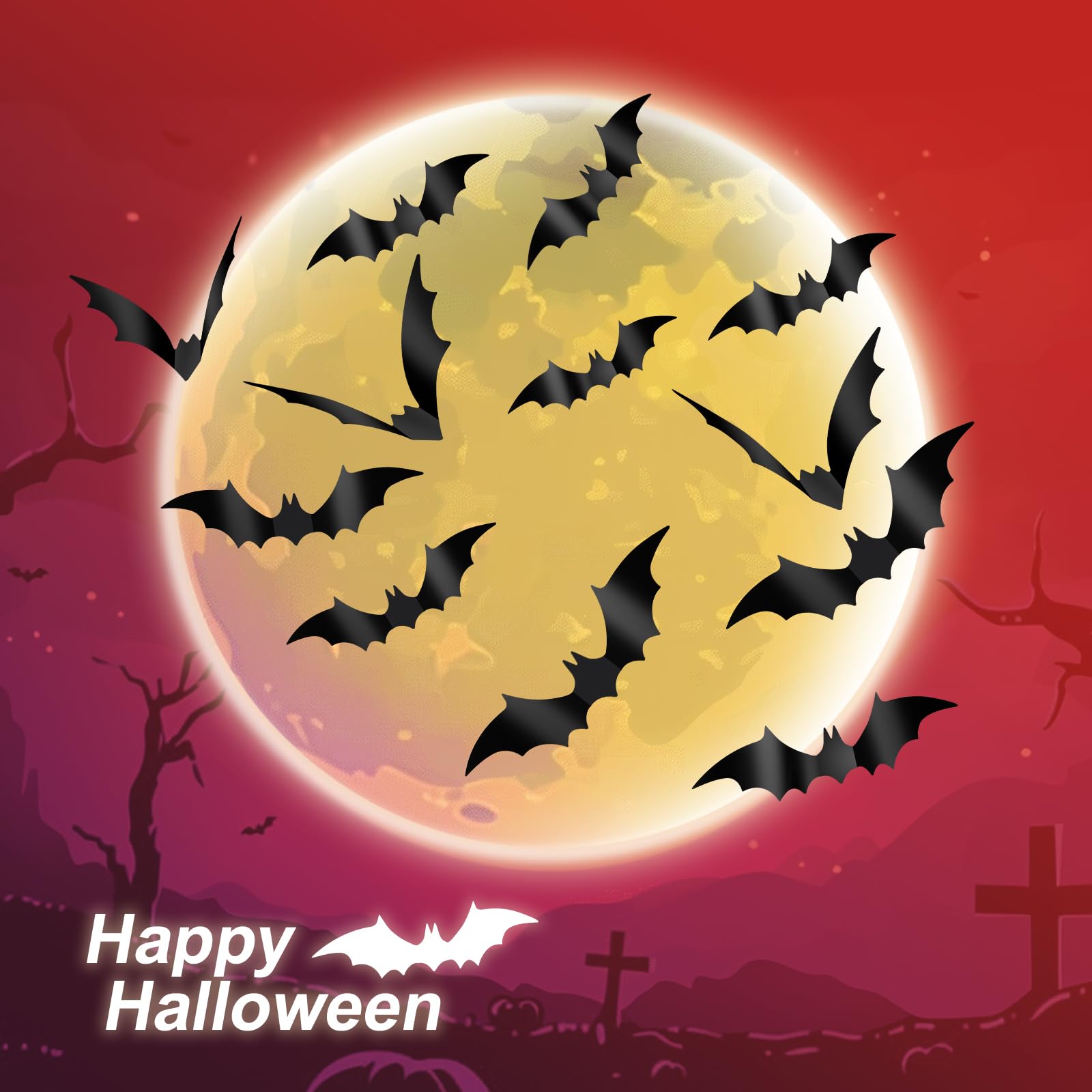 Halloween Decorations Bats Wall Stickers,120 Pcs Reusable 3D Black Halloween Bats Scary Stickers With Double-Sided Tape For Hall