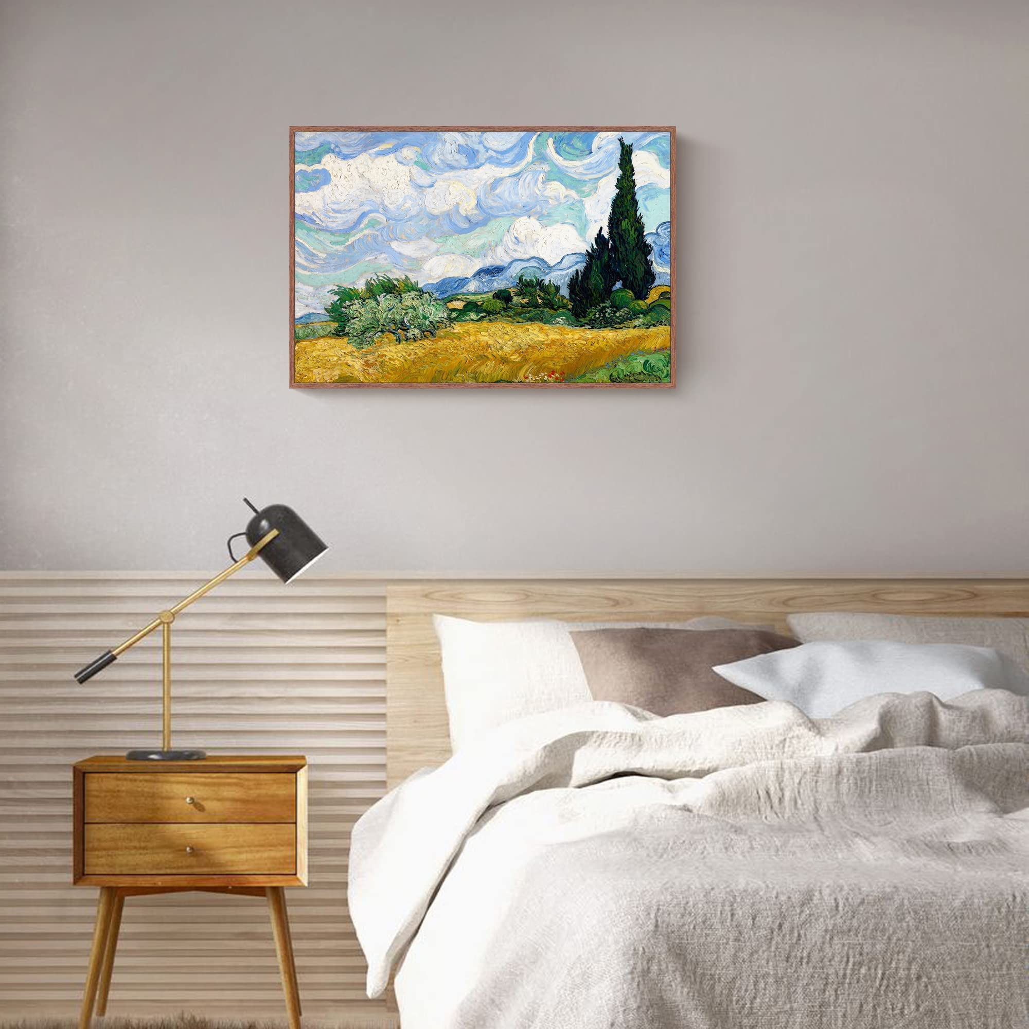 Gentle Deer Wall Art Frame Canvas Prints Of Wheat Field With Cypresses By Vincent Van Gogh Classic Oil Painting Style Reproducti