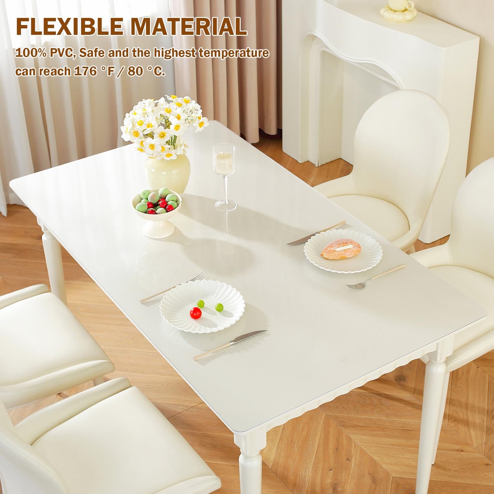 Royhom Frosted Table Protector 2Mm Thick,72 X 30 Inch Pvc Table Cover Protector, Waterproof Plastic Table Cover, Table Top Prote