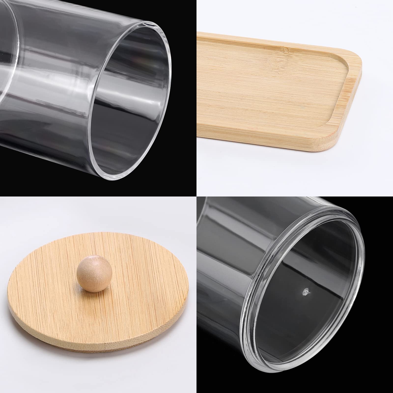 Tbestmax 10 Oz Cotton Swab/Ball/Pad Holder with Vanity Tray  Qtip Apothecary Jar  Clear Bathroom Containers Dispenser for Storage 3 Pack Wood Lids