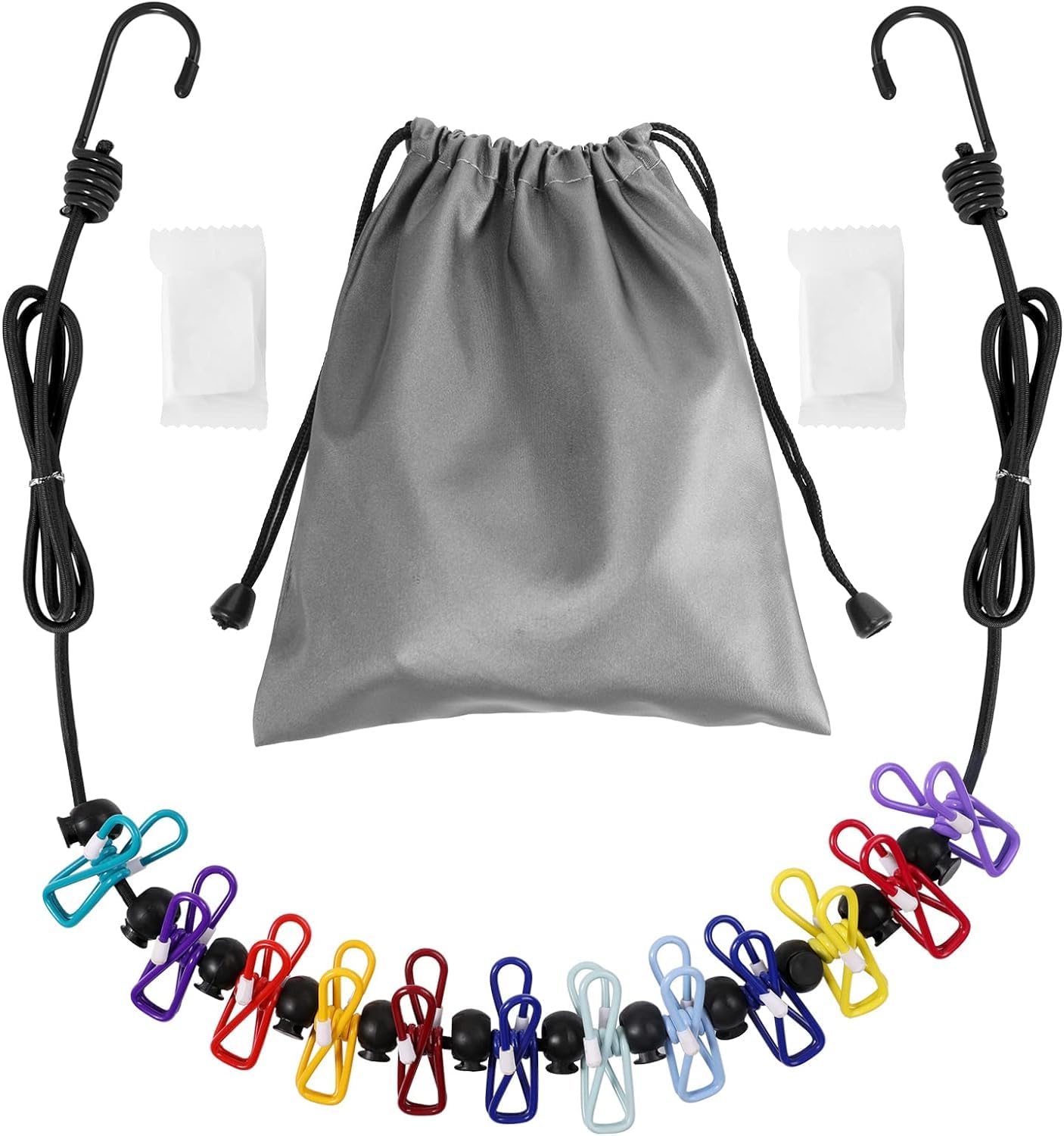 Retractable Travel Clothesline  Portable Clothesline (Including 2 Compressible Towels) 12 clothespins  Suitable for Indoor and Outdoor  Balcony  Outdoor Camping use Multicolor