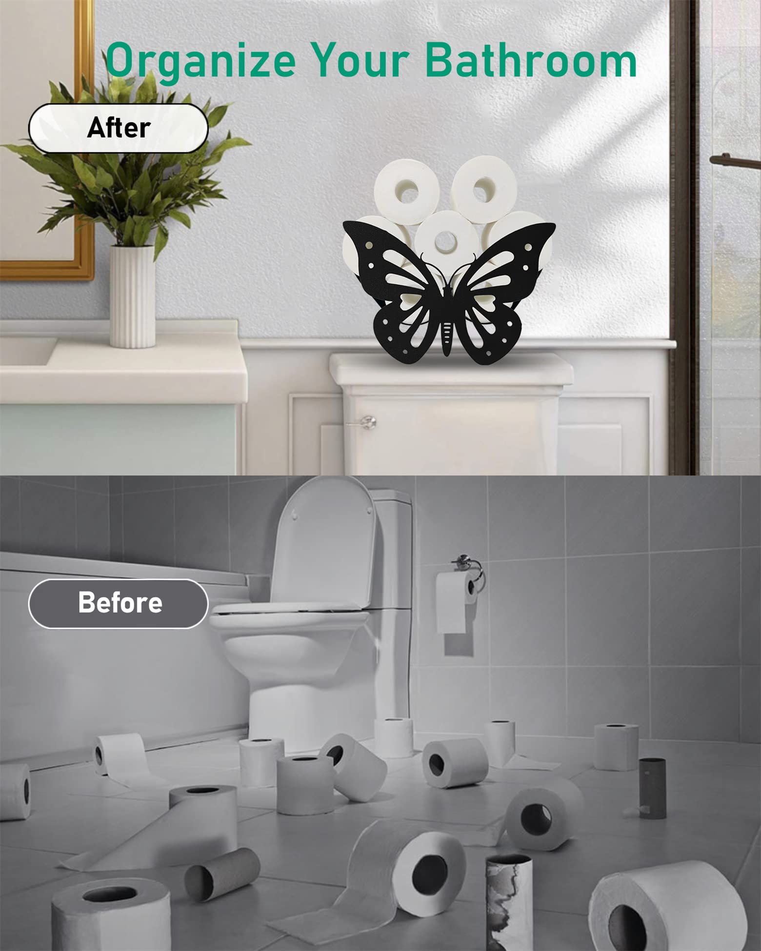 Butterfly Toilet Paper Holder Stand, Funny Animal Free Standing Toilet Roll Paper Storage, Bathroom Towel Tissue Organizer Floor