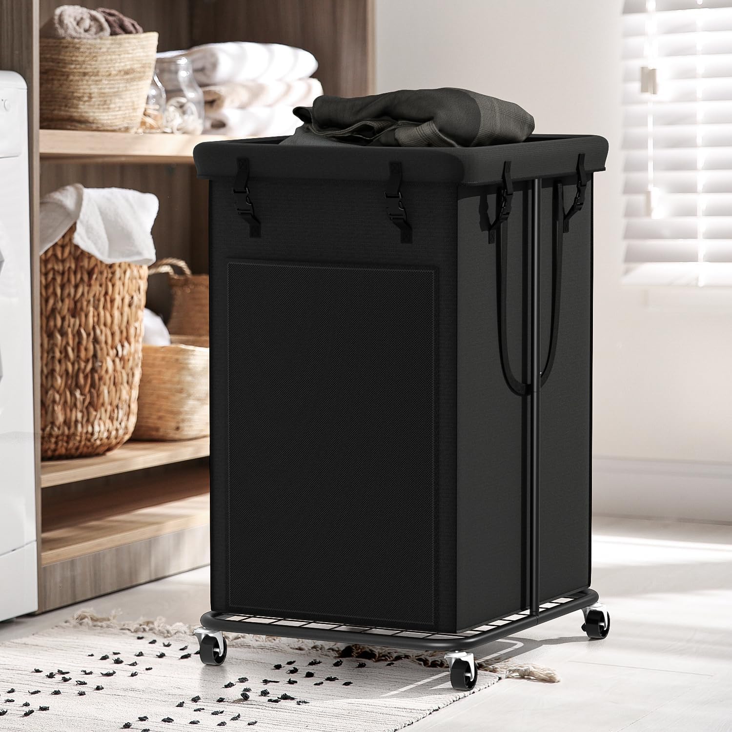 Ykdirect 150L Large Laundry Hampers, Oxford Fabric Laundry Hampers Clothes Hampers, Metal Frame And Removable Bag Design With Wh