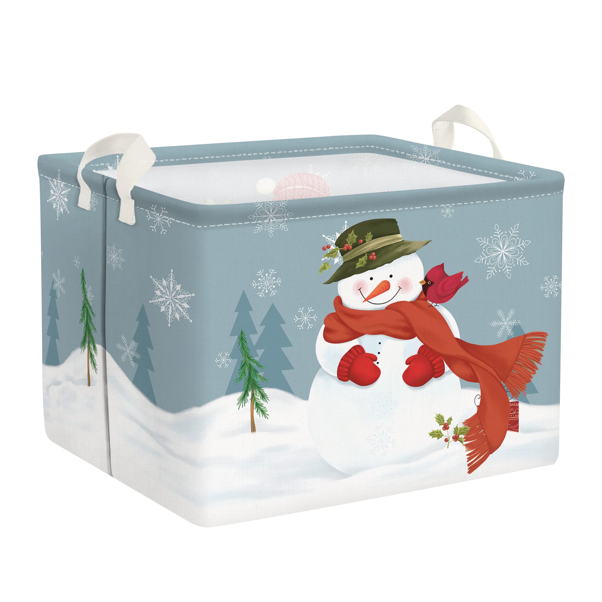 Clastyle Rectangular Snowman Christmas Basket Large Blue Winter Snowflake Shelf Basket Clothes Toy Book Gift Nursery Basket Coll