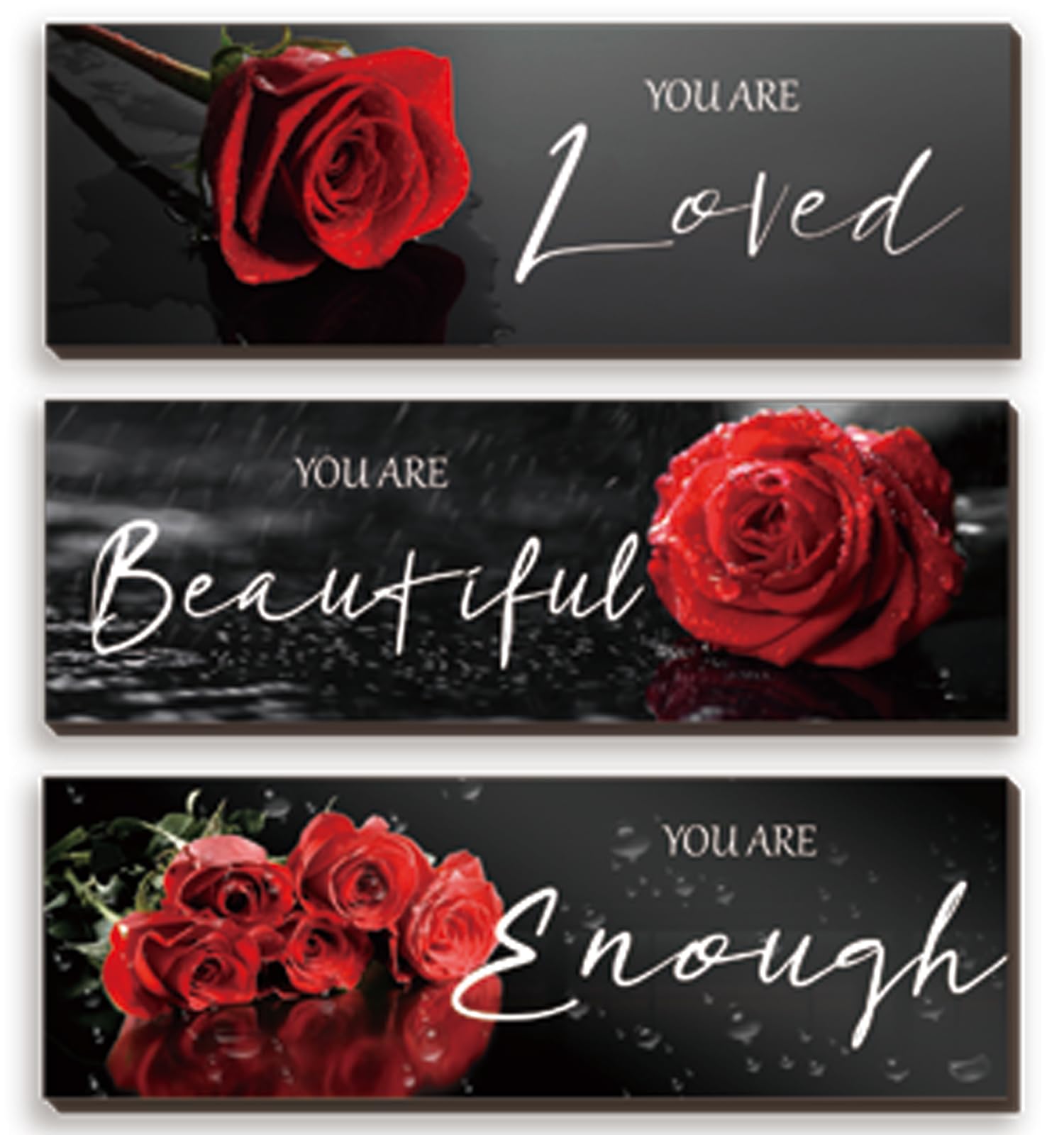 3 Pieces Red Roses Wall Decor Inspirational Red Bathroom Decor Wooden Wall Art Positive Quotes You Are Loved You Are Beautiful Y
