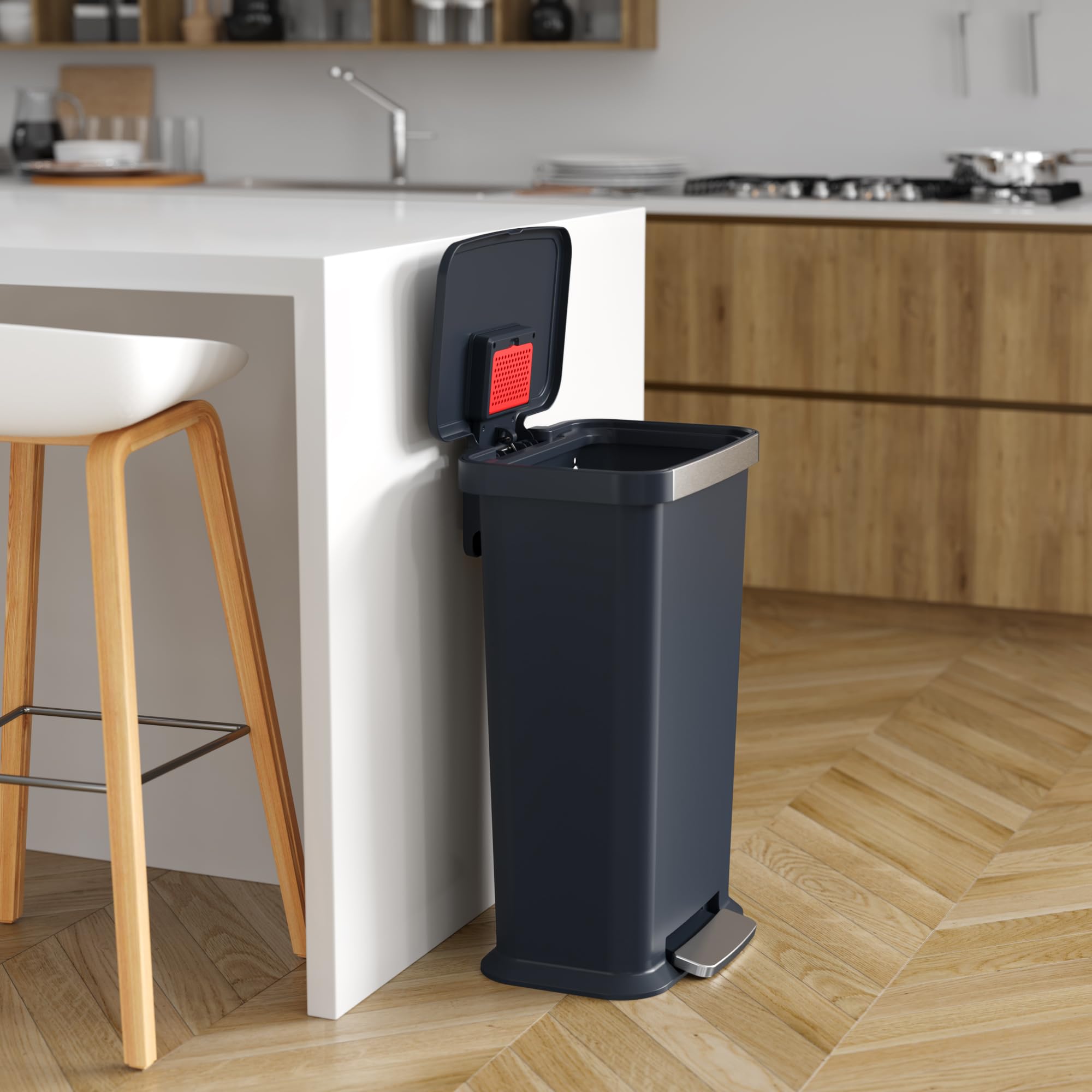 Itouchless Softstep 13.2 Gal / 50L Step Pedal Kitchen Trash Can With Odor Filter, Stainless Steel Trim Dent-Proof Durable Constr