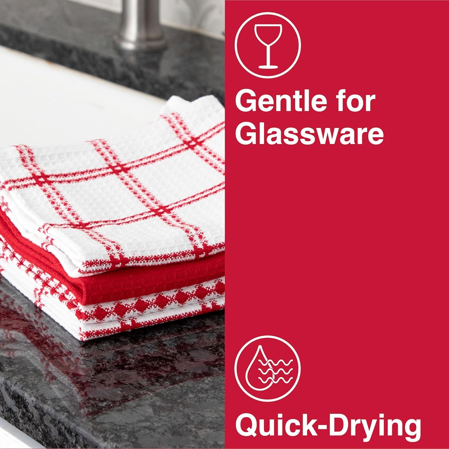 T-fal Premium Waffle Dish Cloths (4-Pack)  12''x13'' Highly Absorbent  Super Soft Long Lasting 100% Cotton Flat Waffle Dish Towel for Washing Dishes  Red