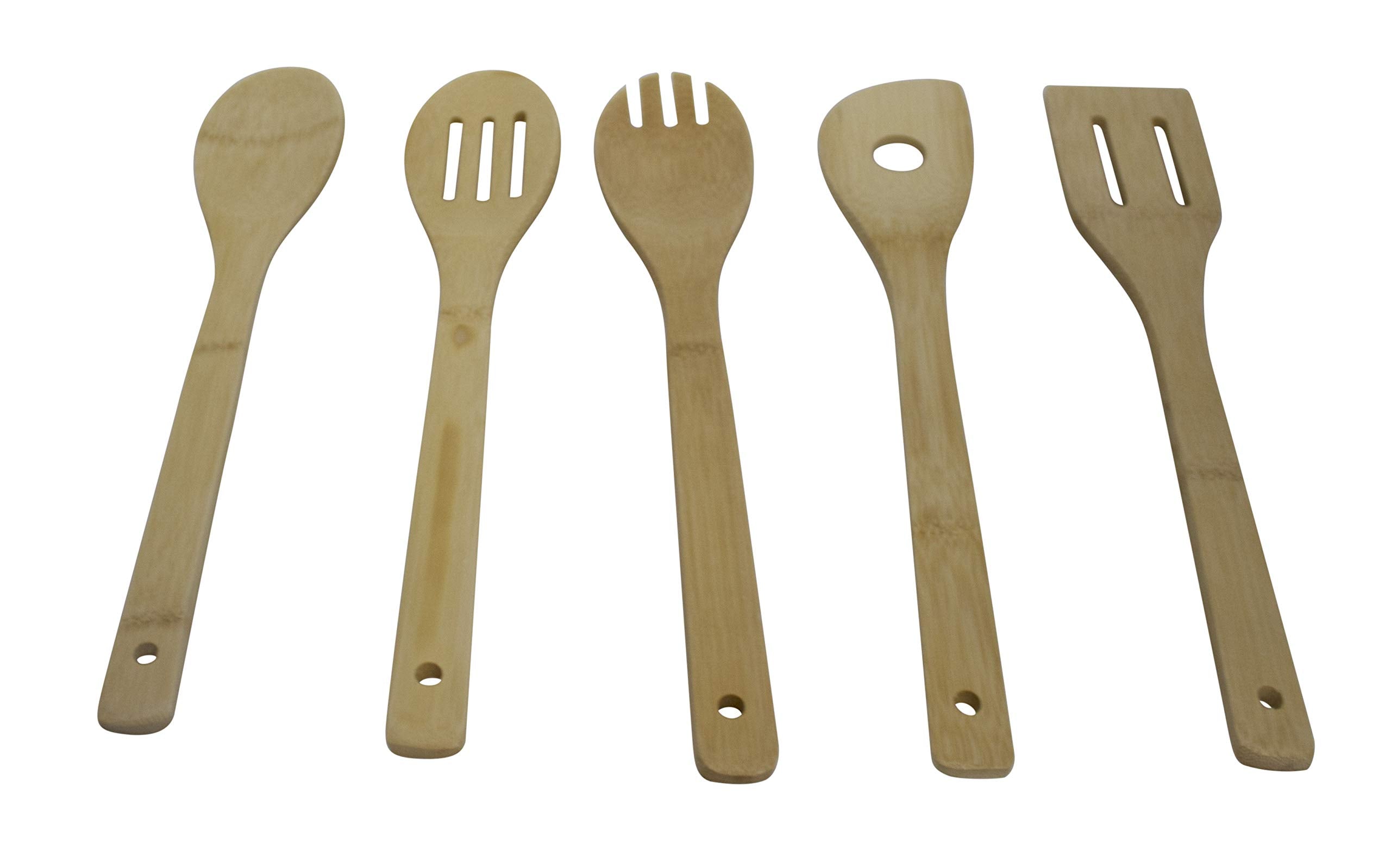Imusa Usa 5Pc Bamboo Set Spatula, Risotto, Slotted, Solid Spoon, Rounded Fork, 5 Piece, Maple