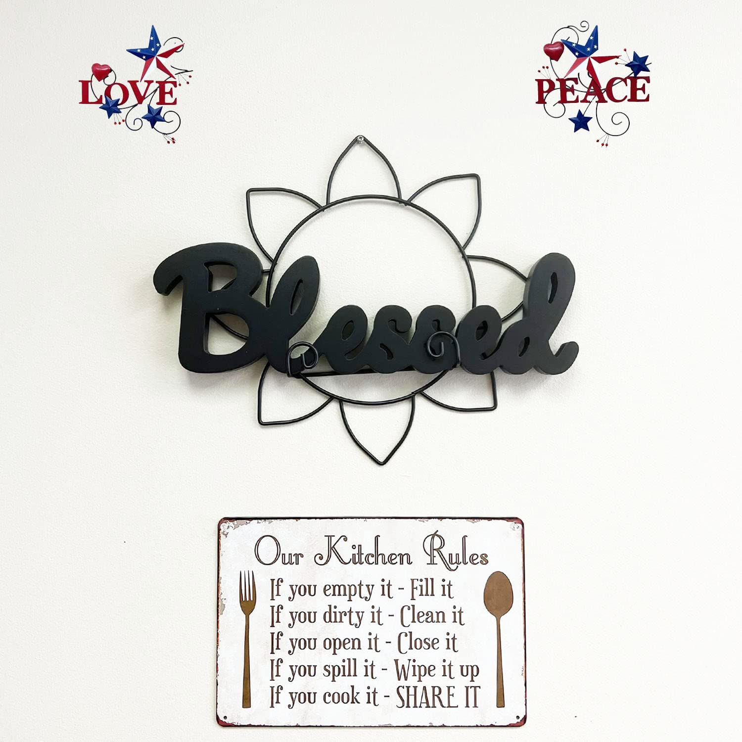 Grace Home Kitchen Rules Plaque Wall Decor Rustic Metal Tin Signs Posters Farmhouse Kitchen Rules Tin Sign 12X8-Inch